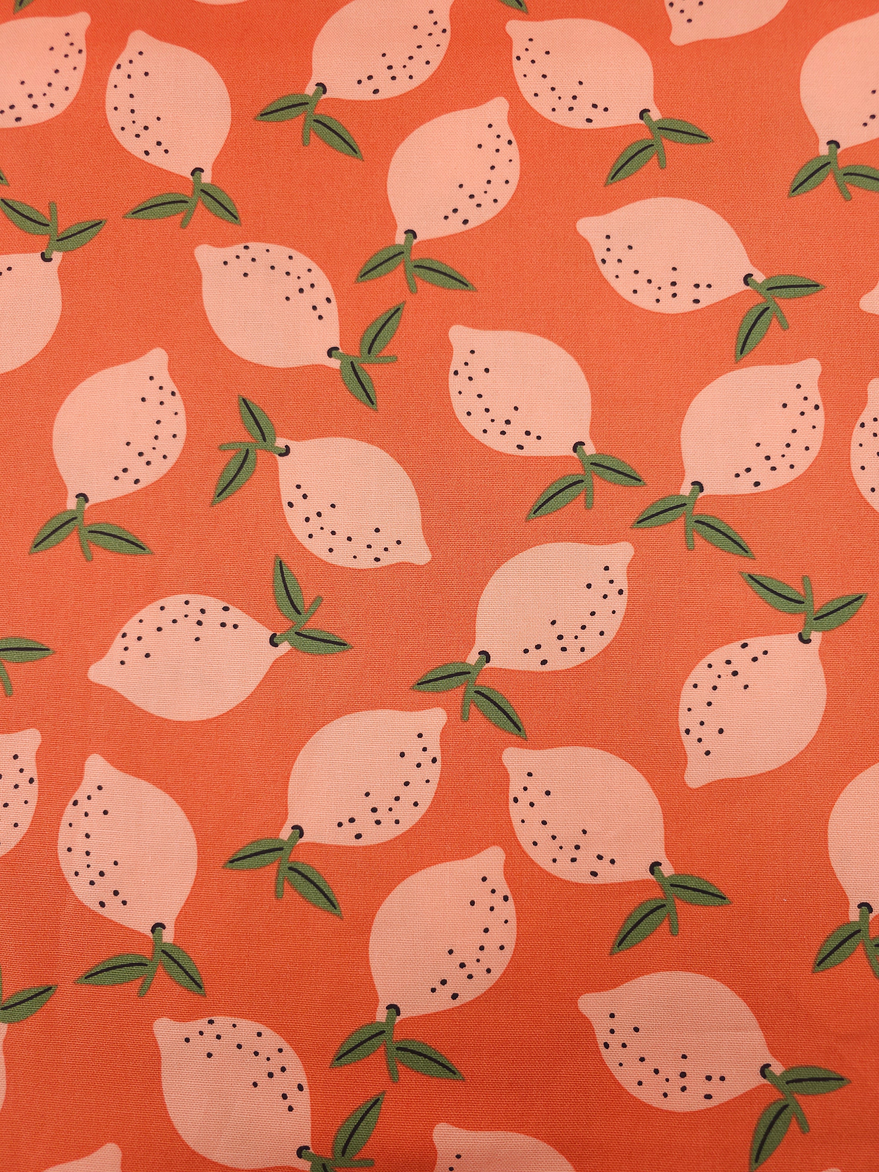 Lemons On Orange Lightweight Canvas Cotton