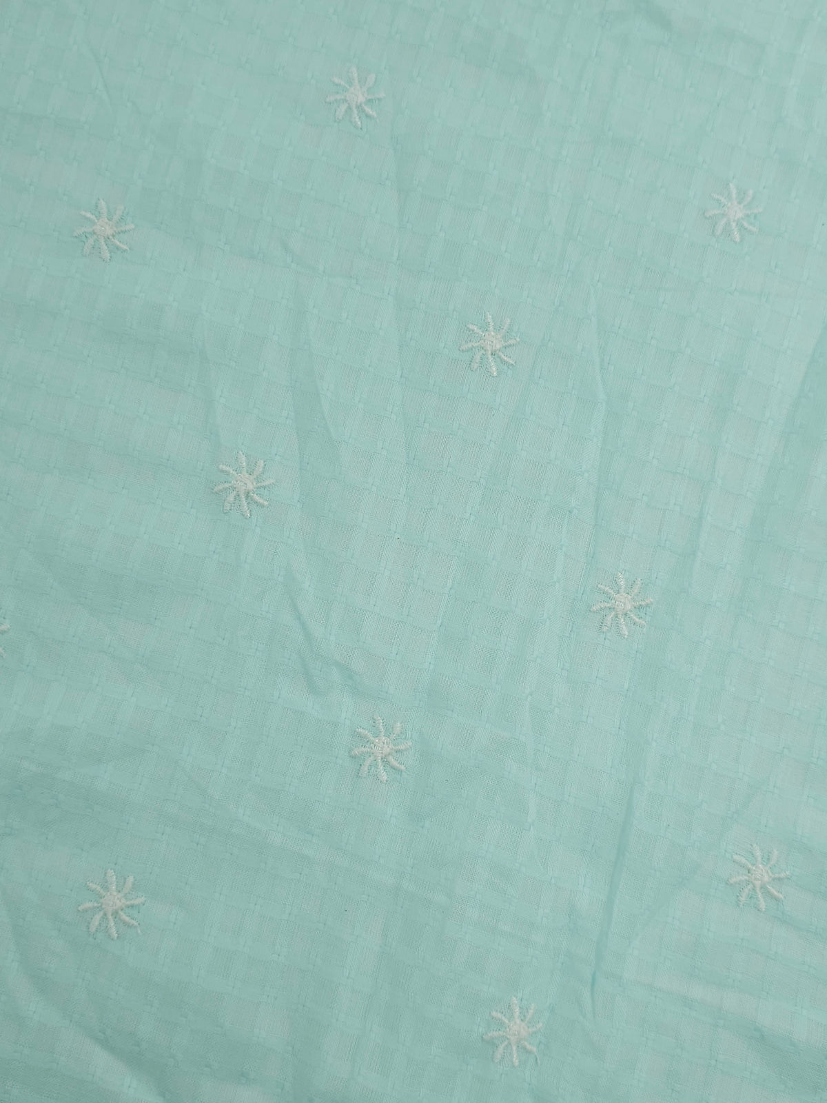 Mint Blue Embroidered Star Flower Cotton Voile