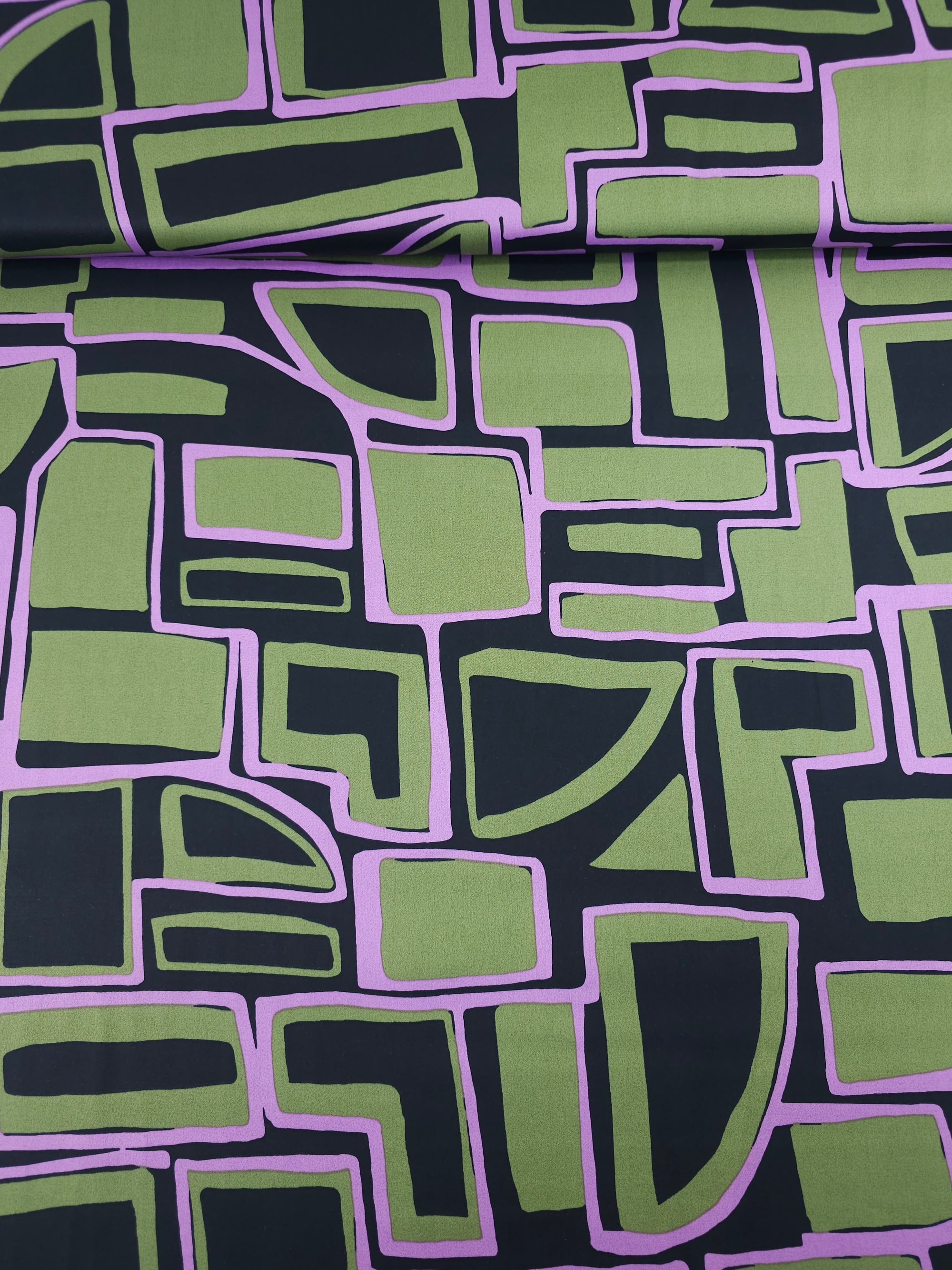 Khaki/Purple Geometric Shape Cotton Sateen 60"