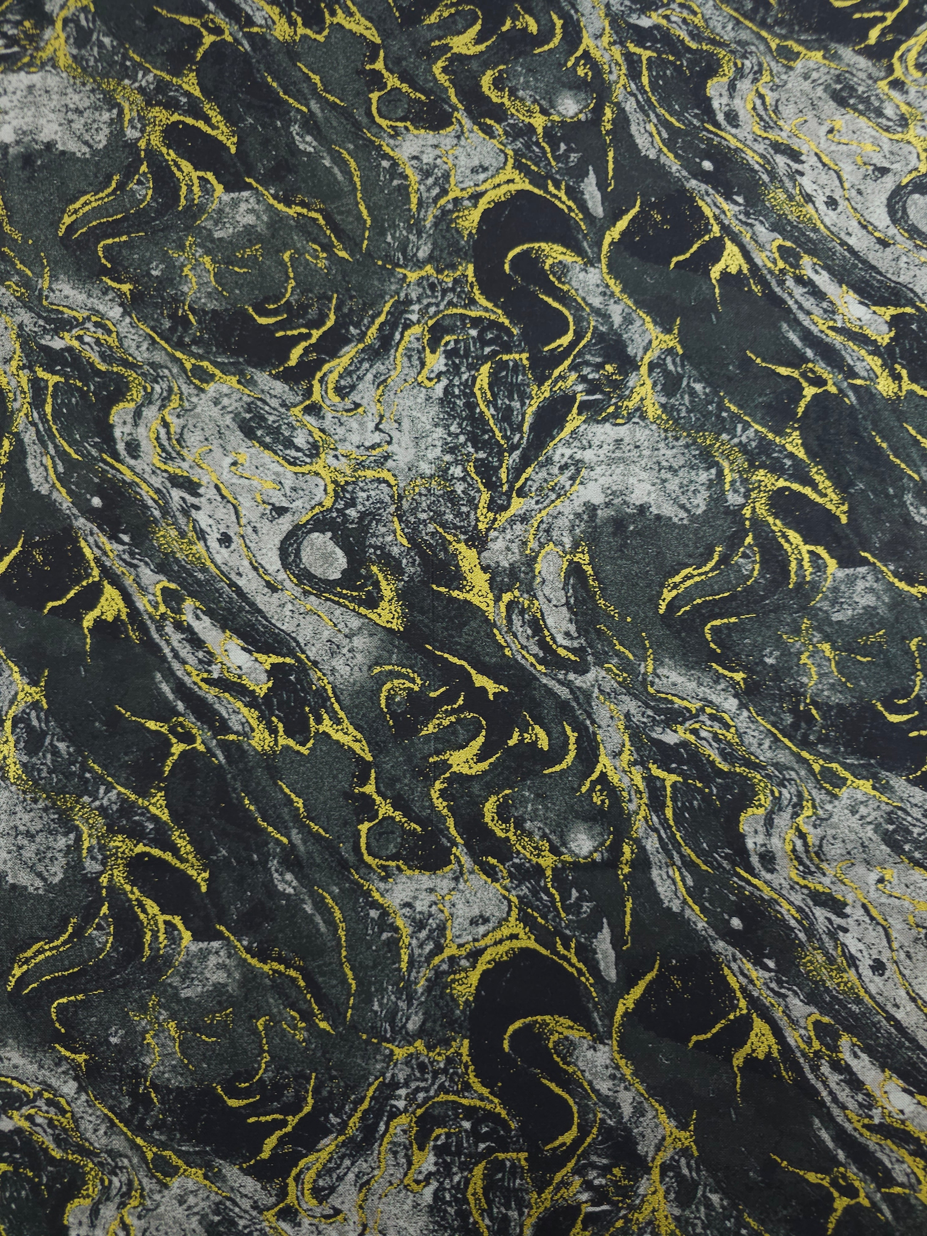 Charcoal/Gold Marble 100% Cotton - Benartex
