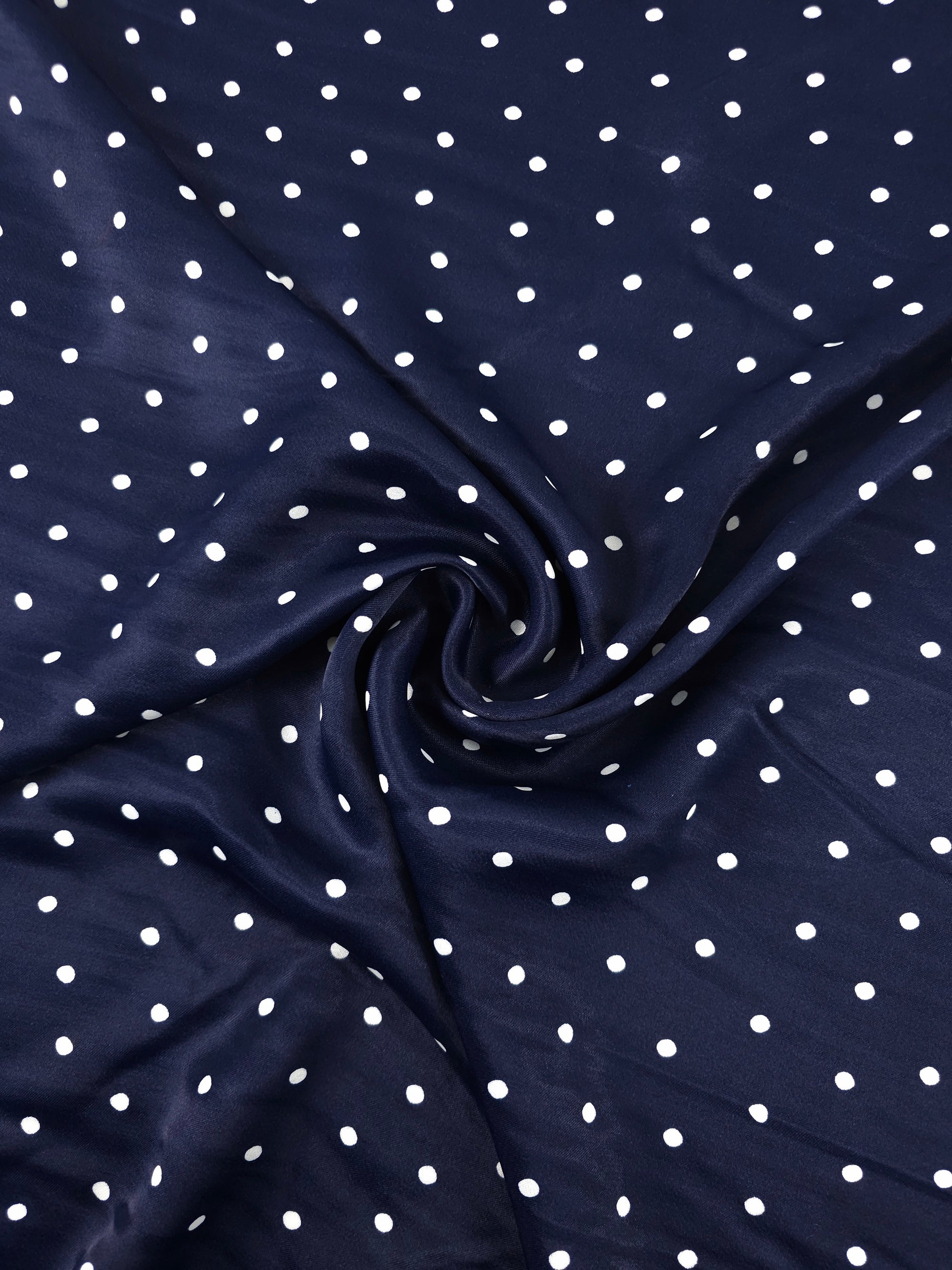 Indigo Navy Mini Polka Dot Viscose Satin