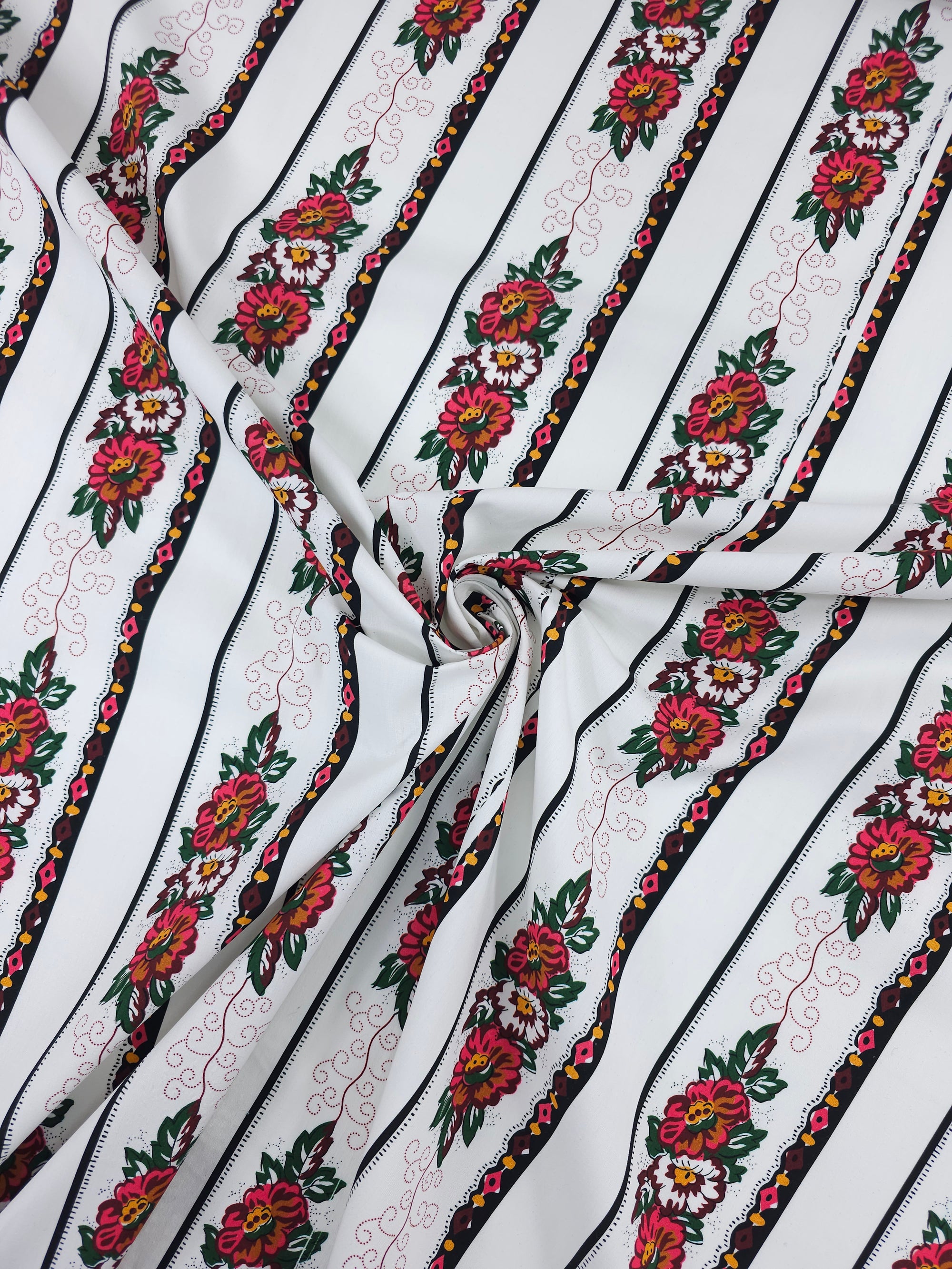 Floral Vintage Border Stripe Lightweight Cotton