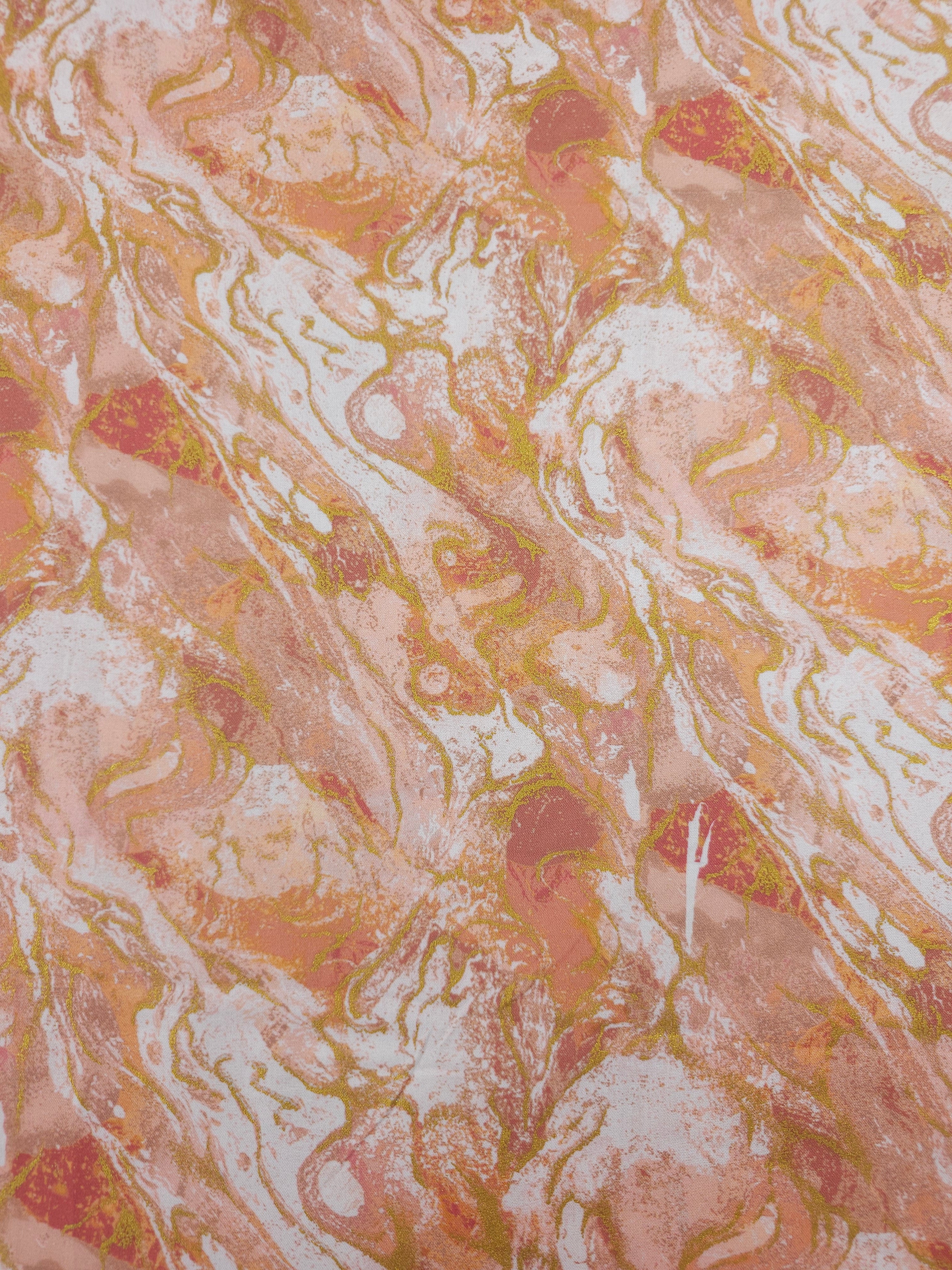 Peach/Gold Washed Marble 100% Cotton - Benartex