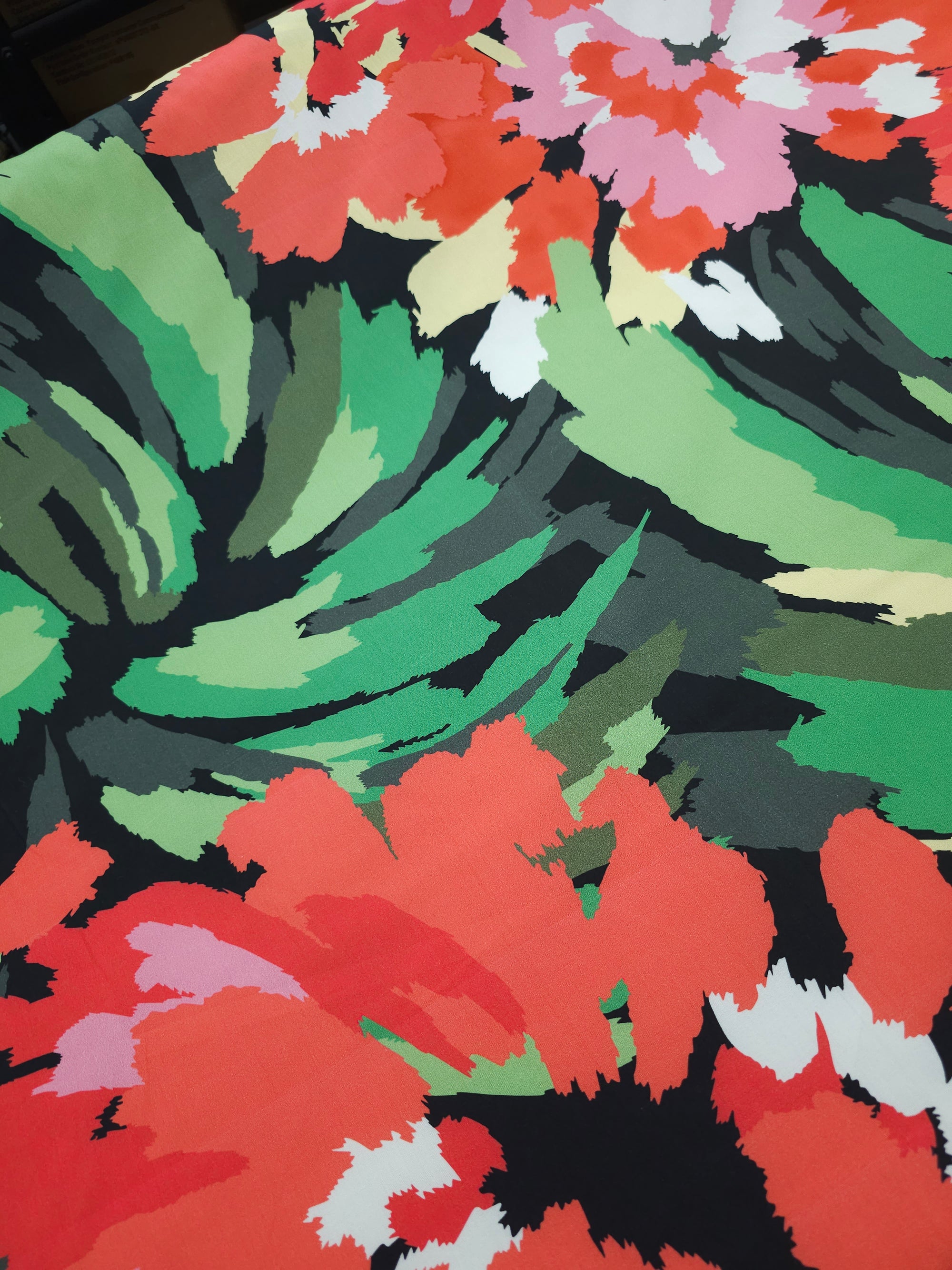Rosy Red Brushstroke Floral Cotton Sateen