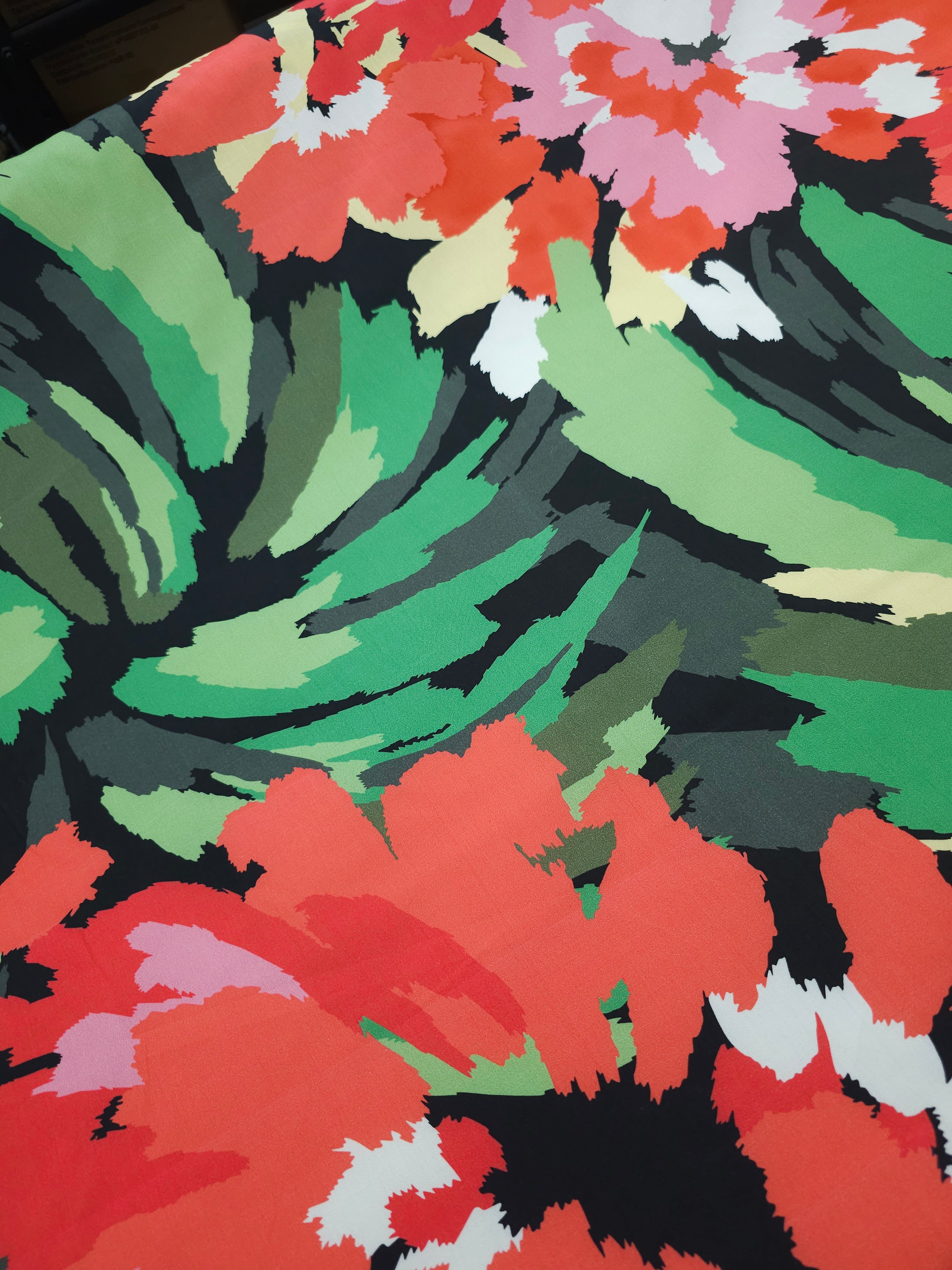 Rosy Red Brushstroke Floral Cotton Sateen