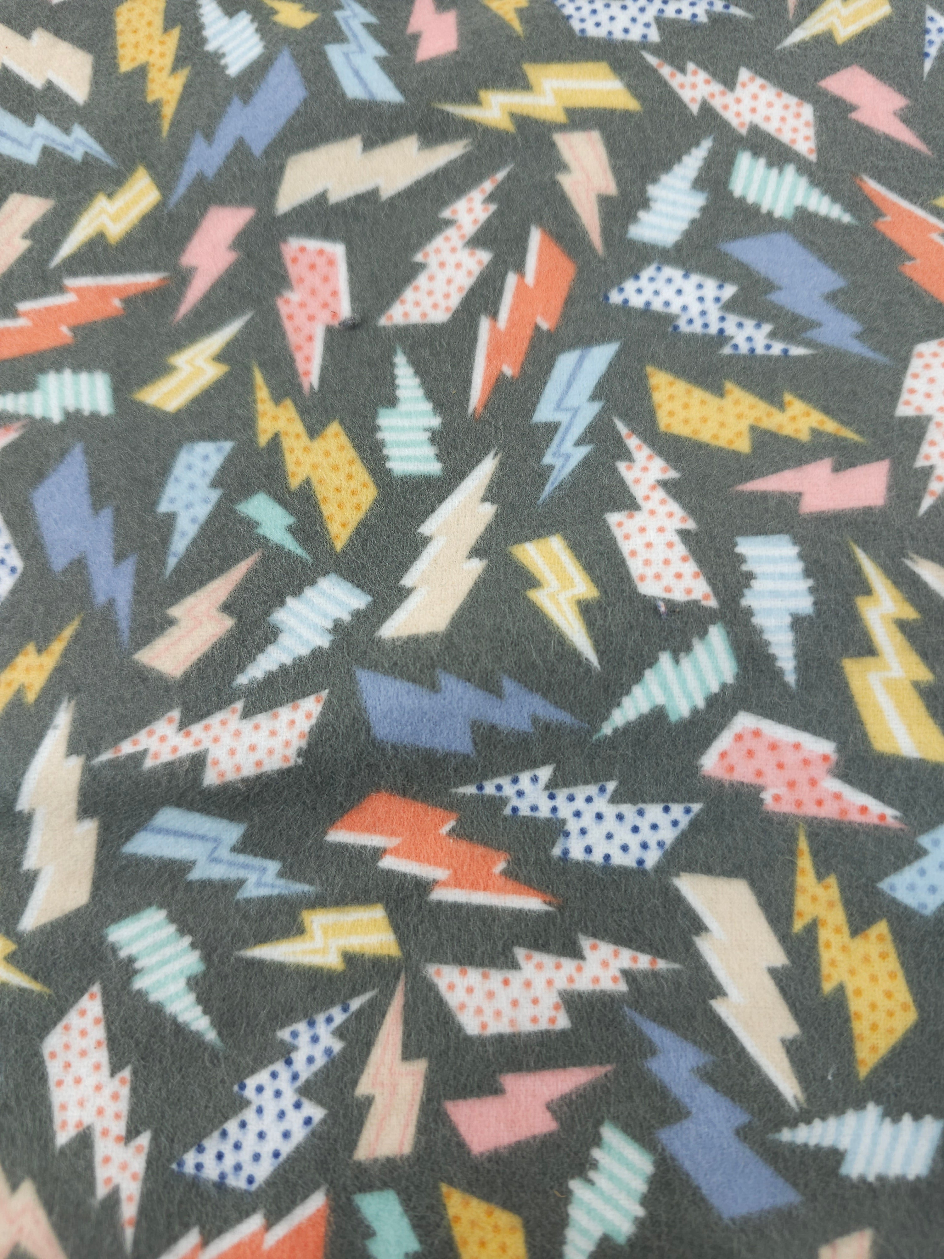 Dark grey lightning bolt Cotton flannel- 3.7m piece