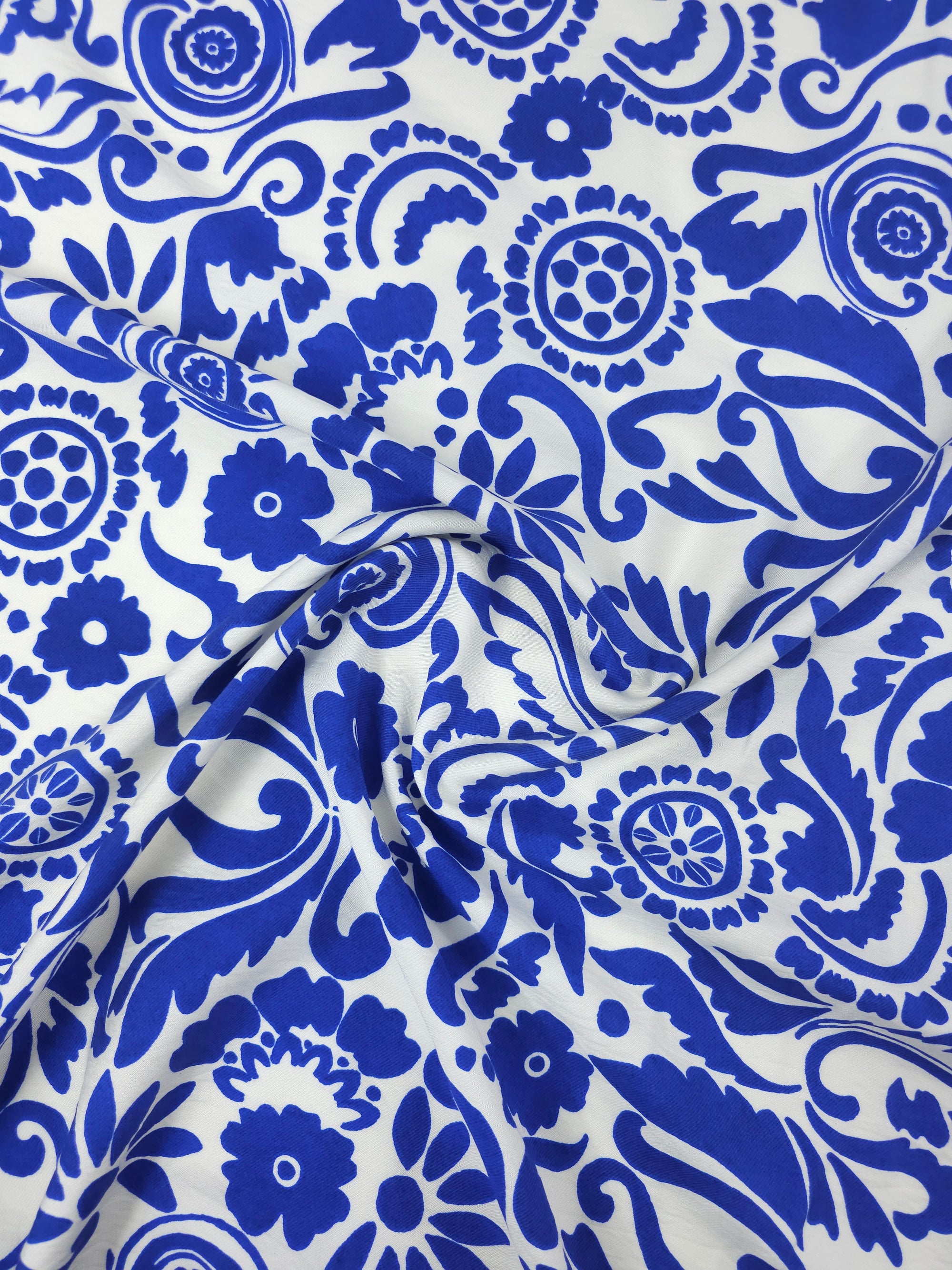 Blue/Ivory Paisley Swirl Modal Viscose *DEFECT*