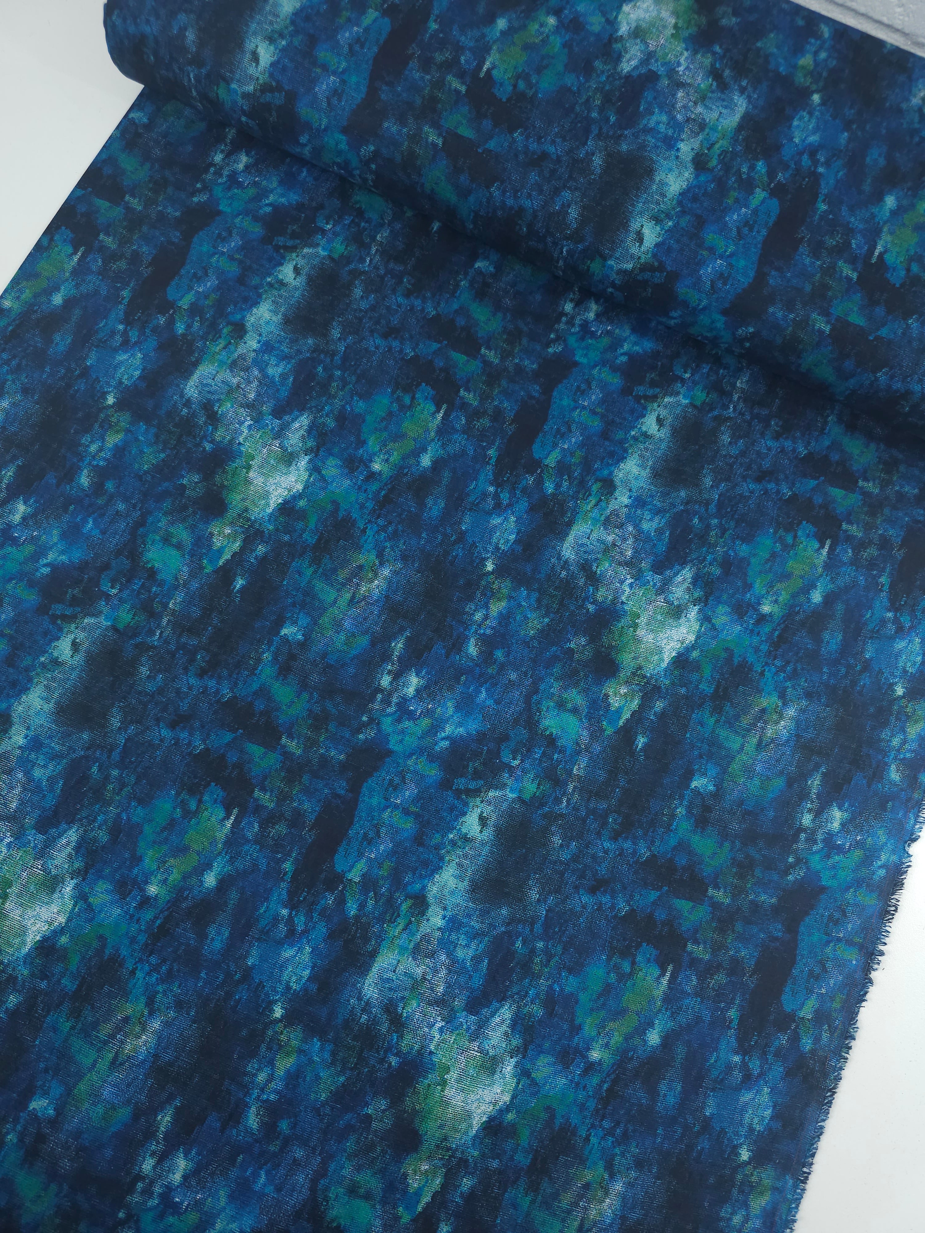 Petrol Blue/Green Smudge 100% Cotton