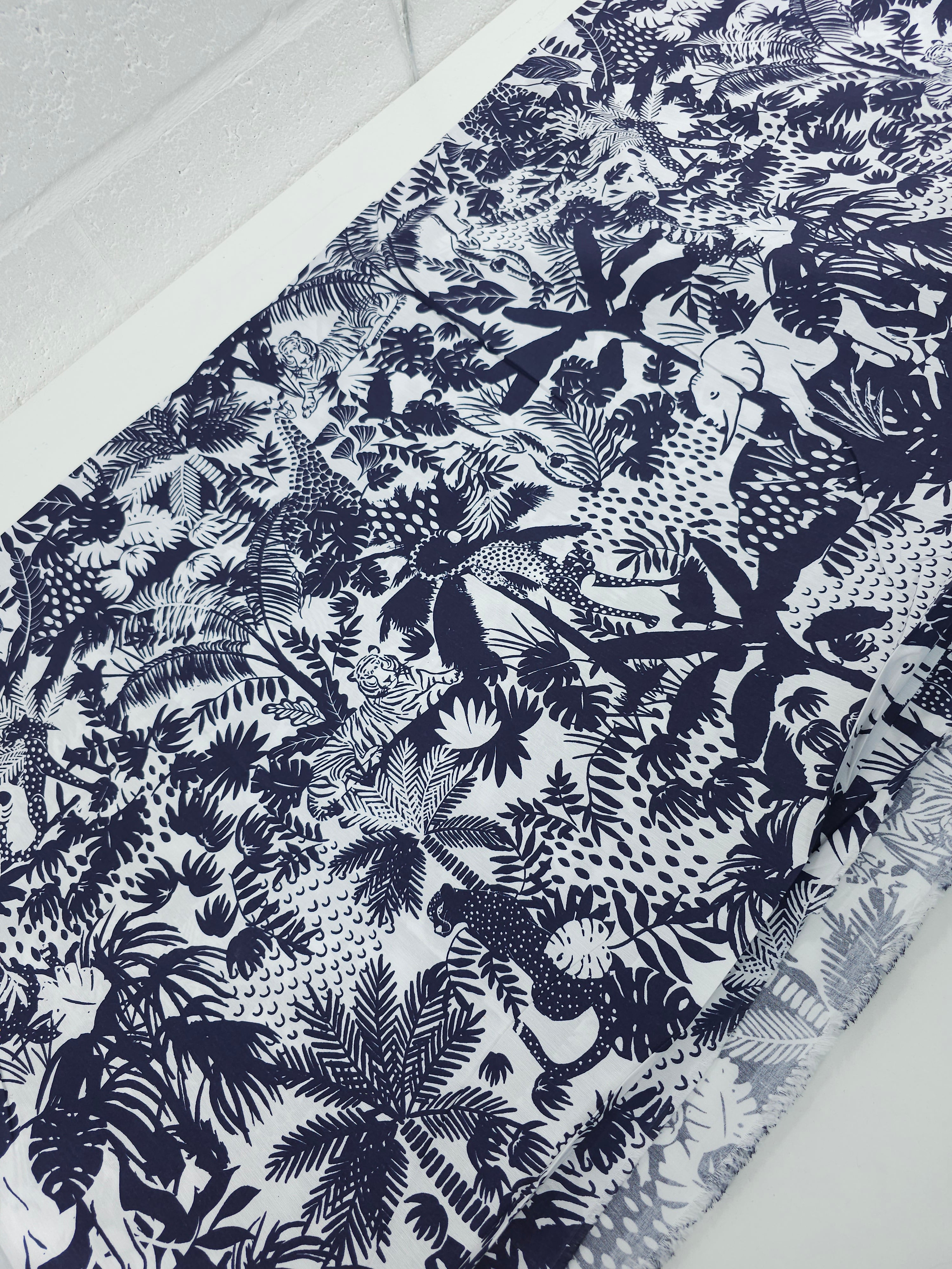 Navy/White Safari Jungle 100% Cotton 86" *EXTRA WIDE*