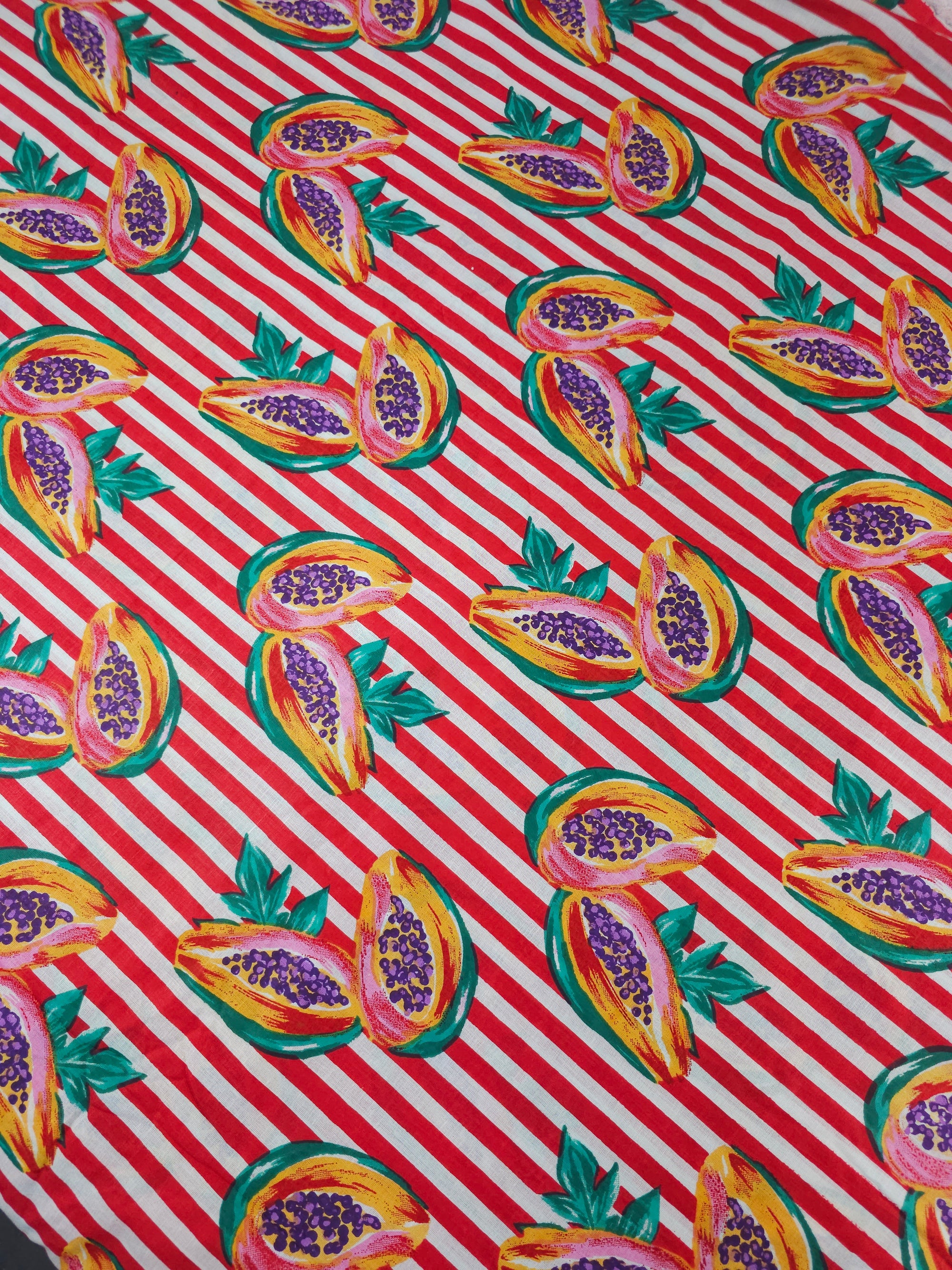 Red Papaya Stripe Lightweight Cambric Cotton