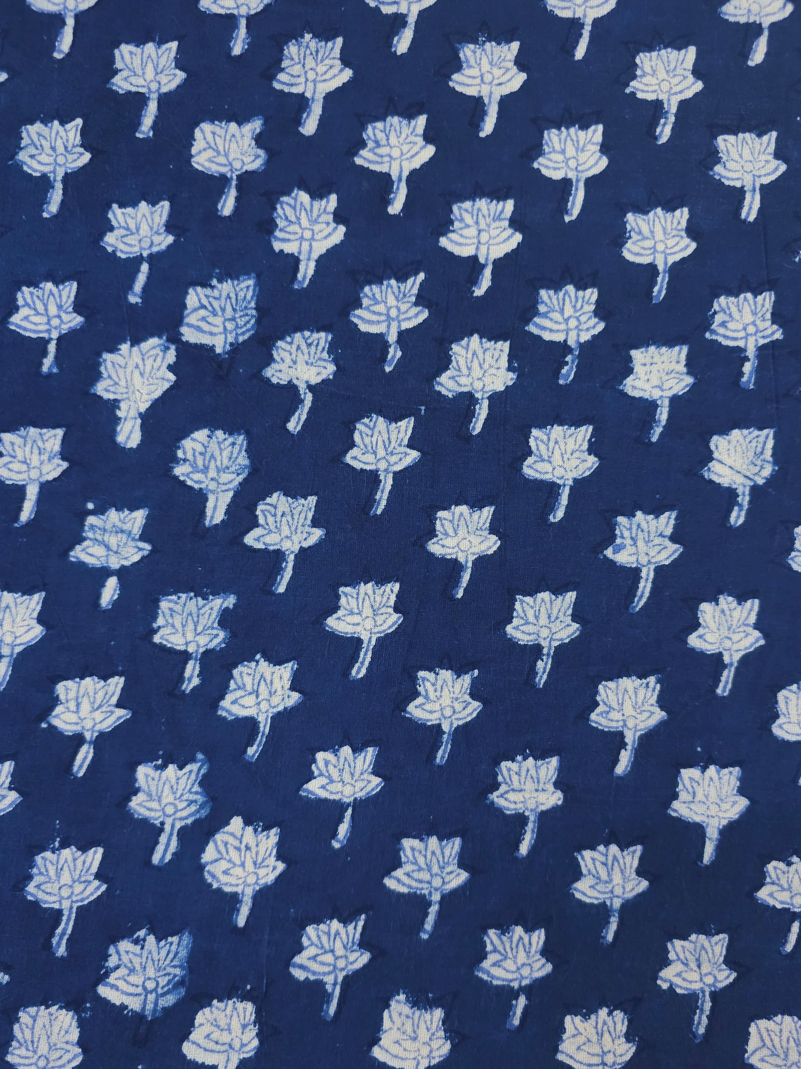 Indigo Single Flower Block Print Cotton