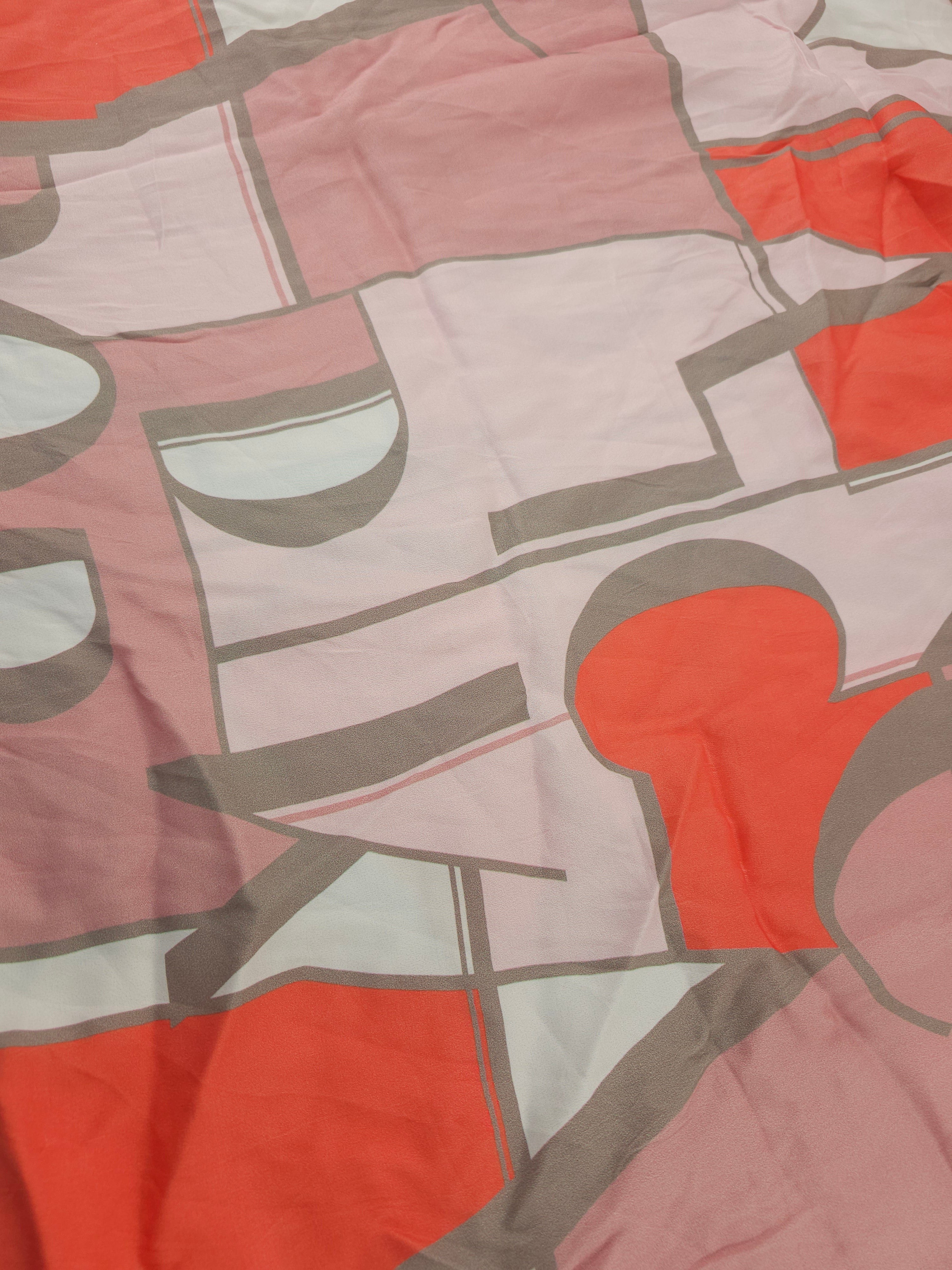 Salmon geometric lettering Viscose sateen- 2.3m piece
