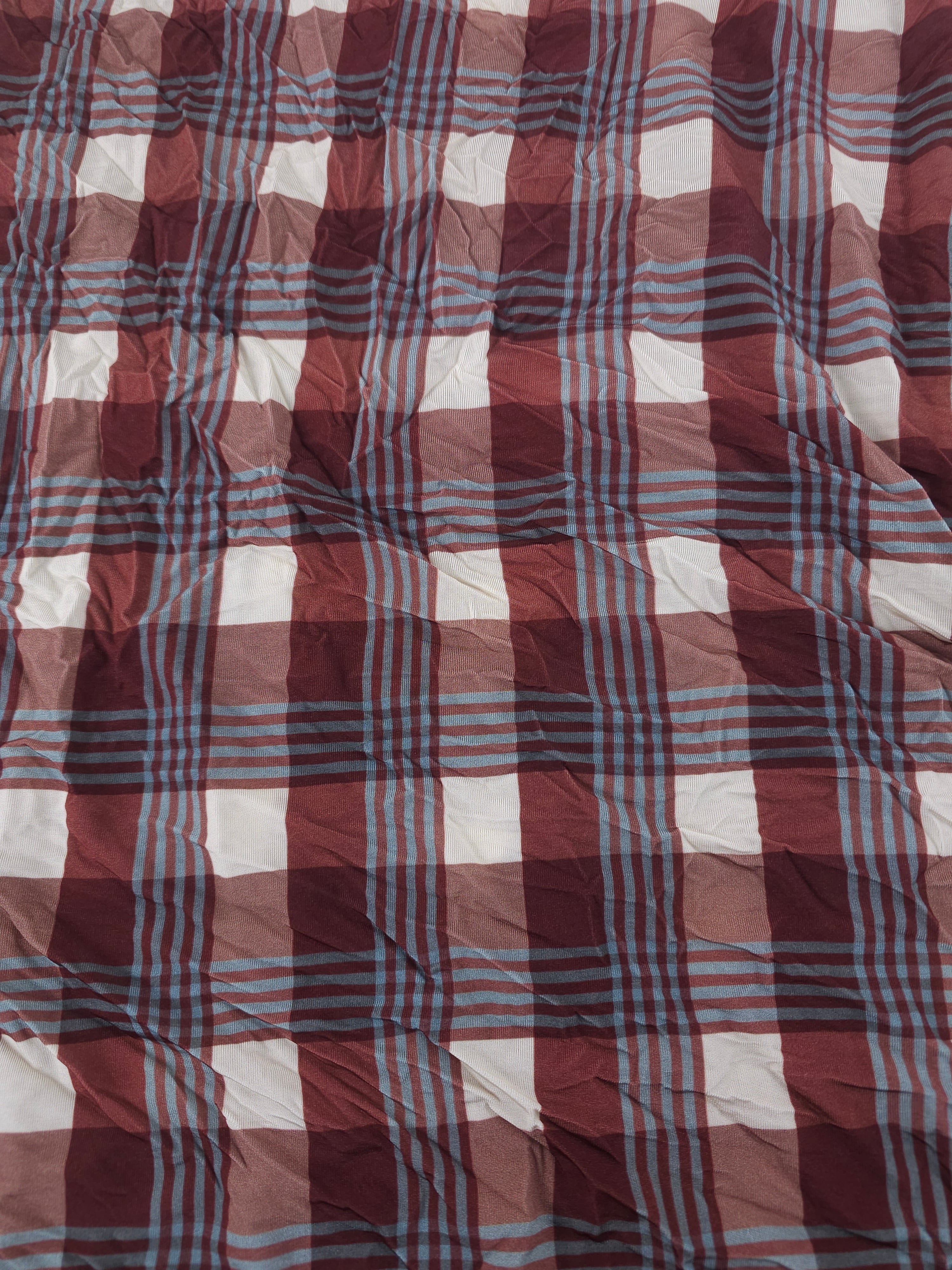 Brown blue tartan Rayan jersey- 1m piece