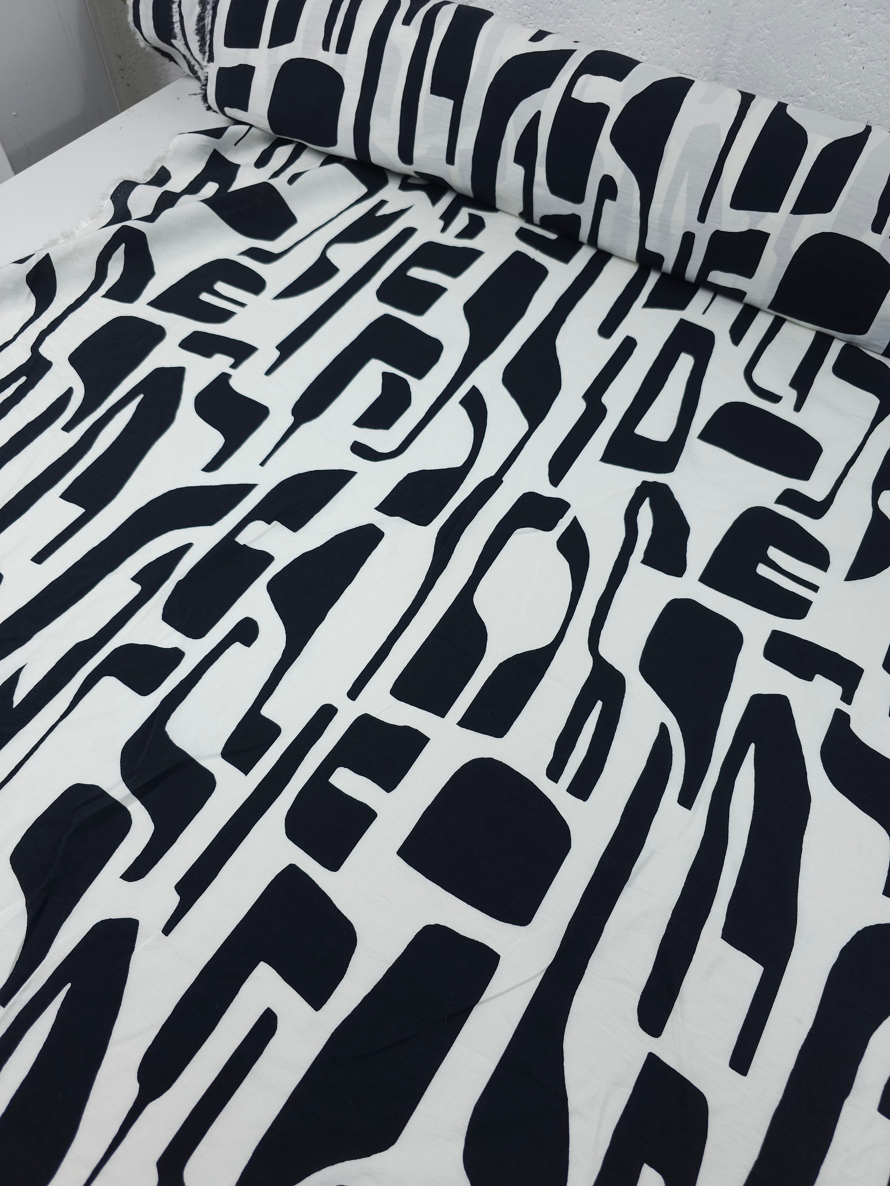 Black/White Abstract Boho Shapes Modal Viscose