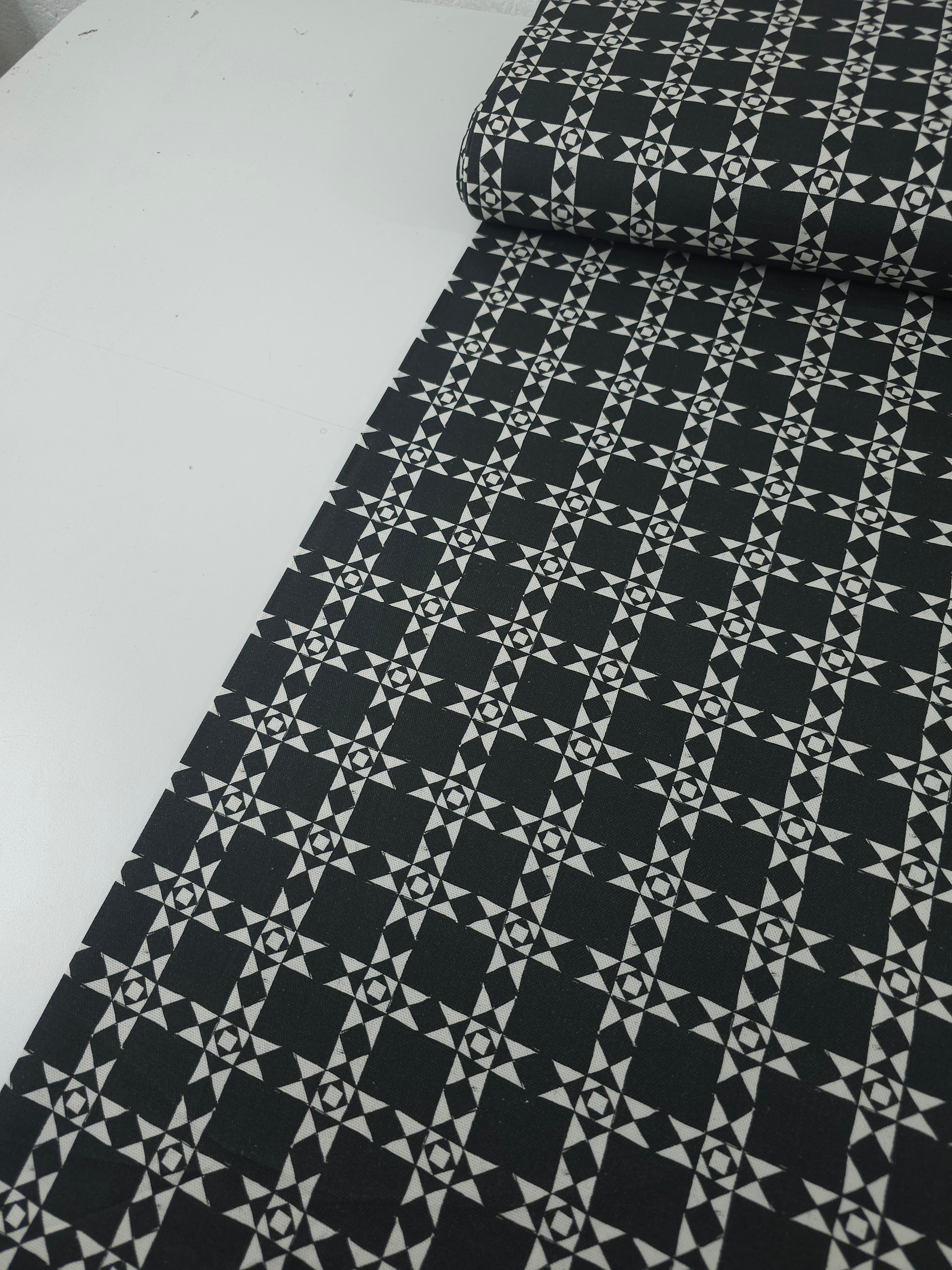 Washed Black Geo Check Canvas Cotton