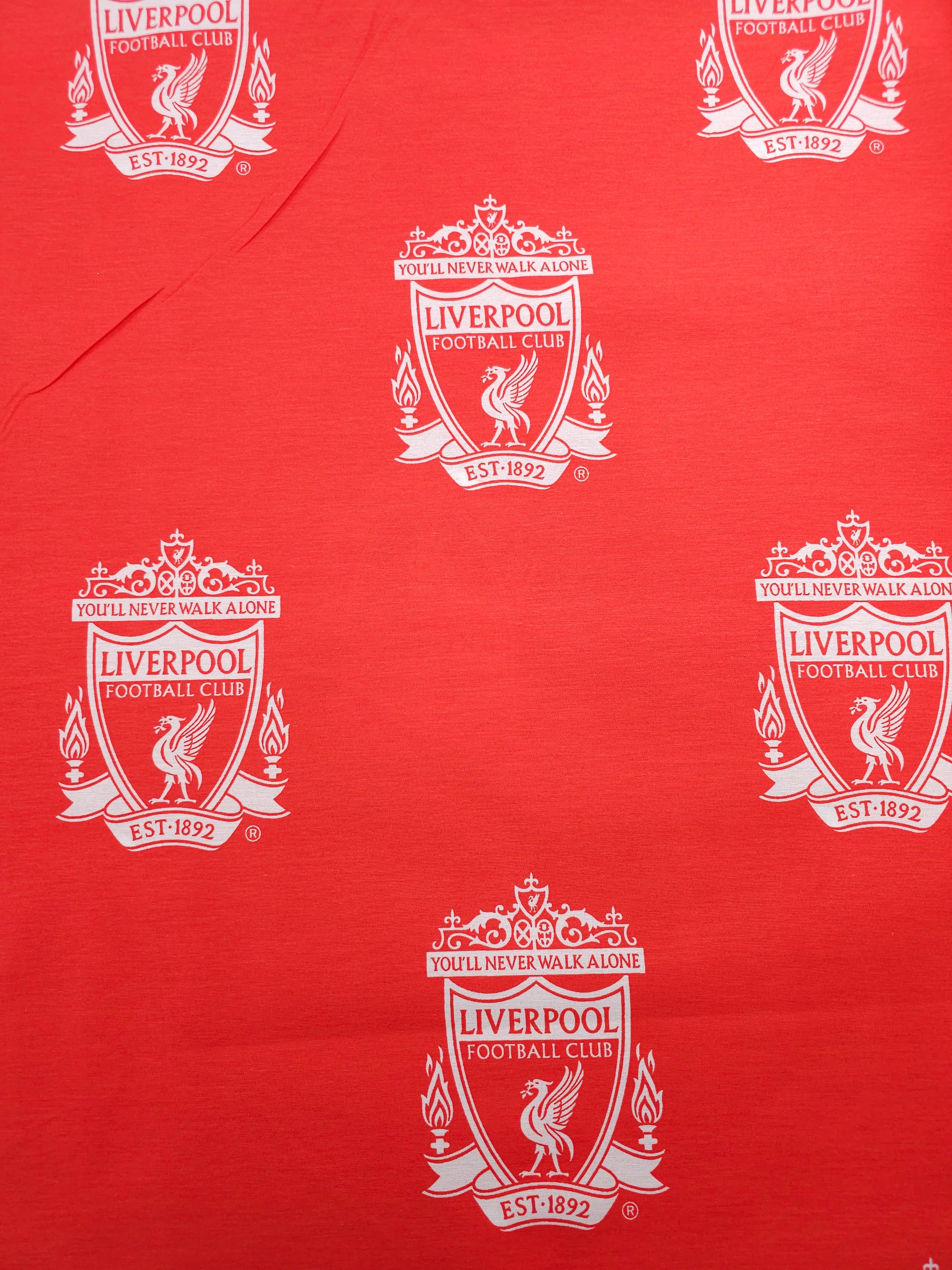 Red/White Liverpool FC Emblem 100% Cotton Football Fabric 106" *EXTRA WIDE*