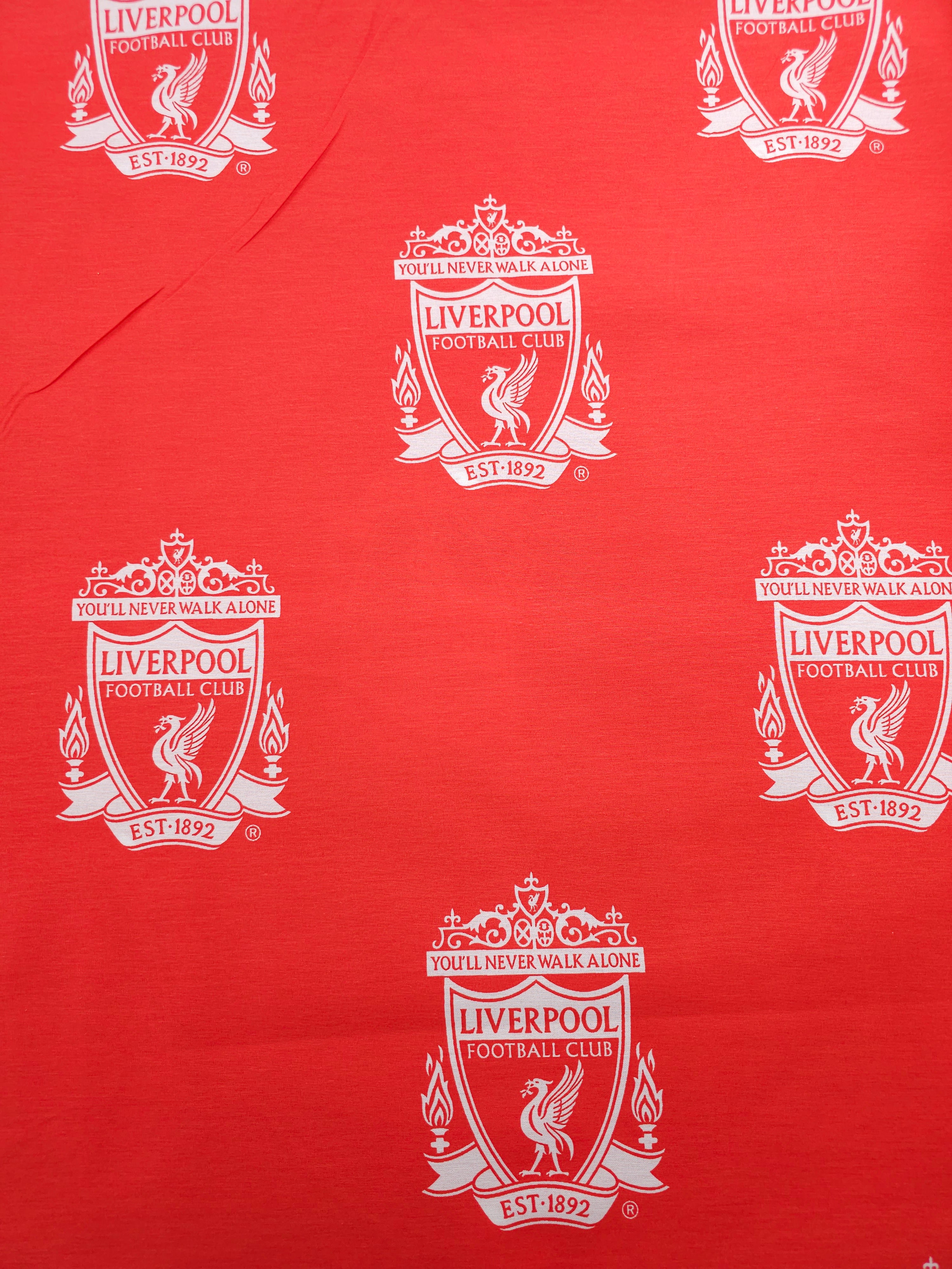 Red/White Liverpool FC Emblem 100% Cotton Football Fabric 106" *EXTRA WIDE*