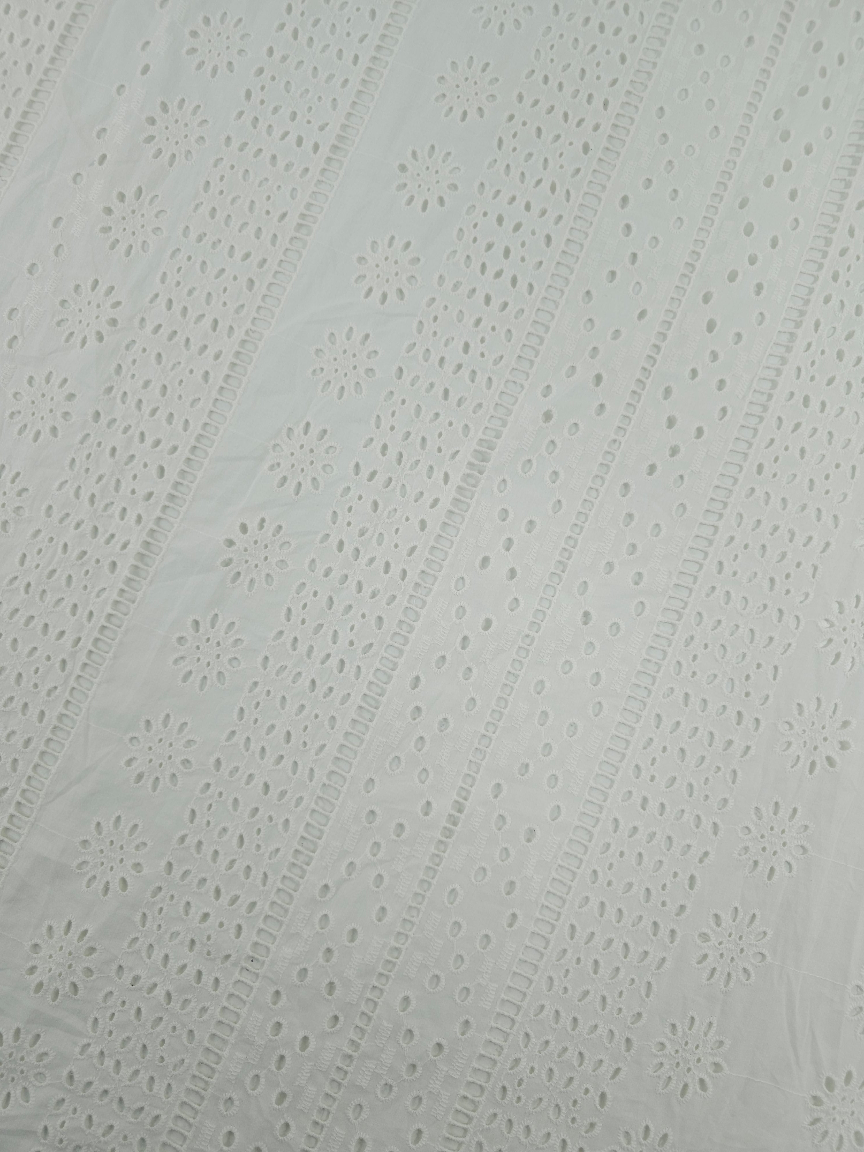 Off-White Daisy Petal Stripe Cambric Cotton Broderie Anglaise