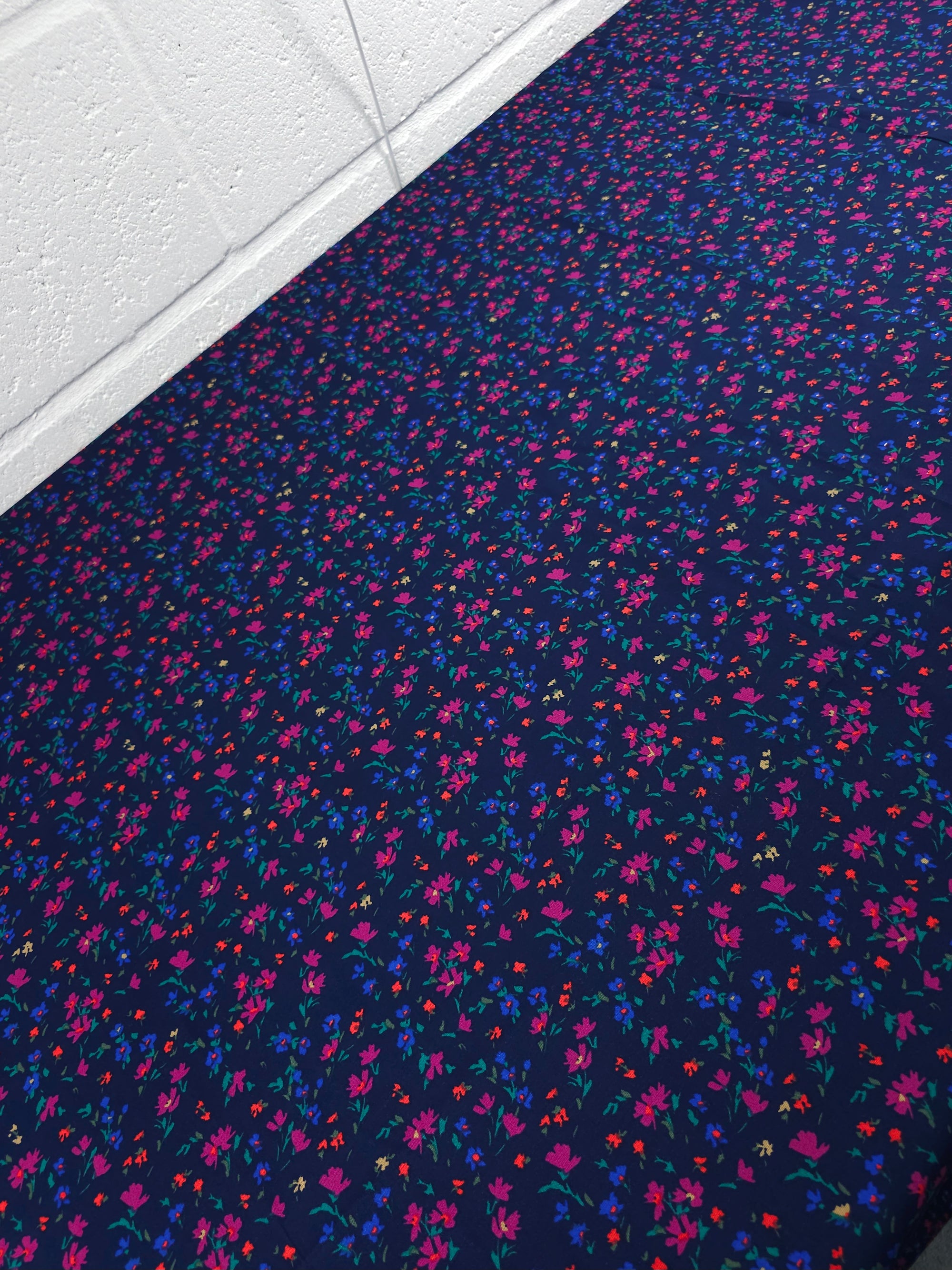 Navy Wildflower Lightweight Cotton Sateen Twill