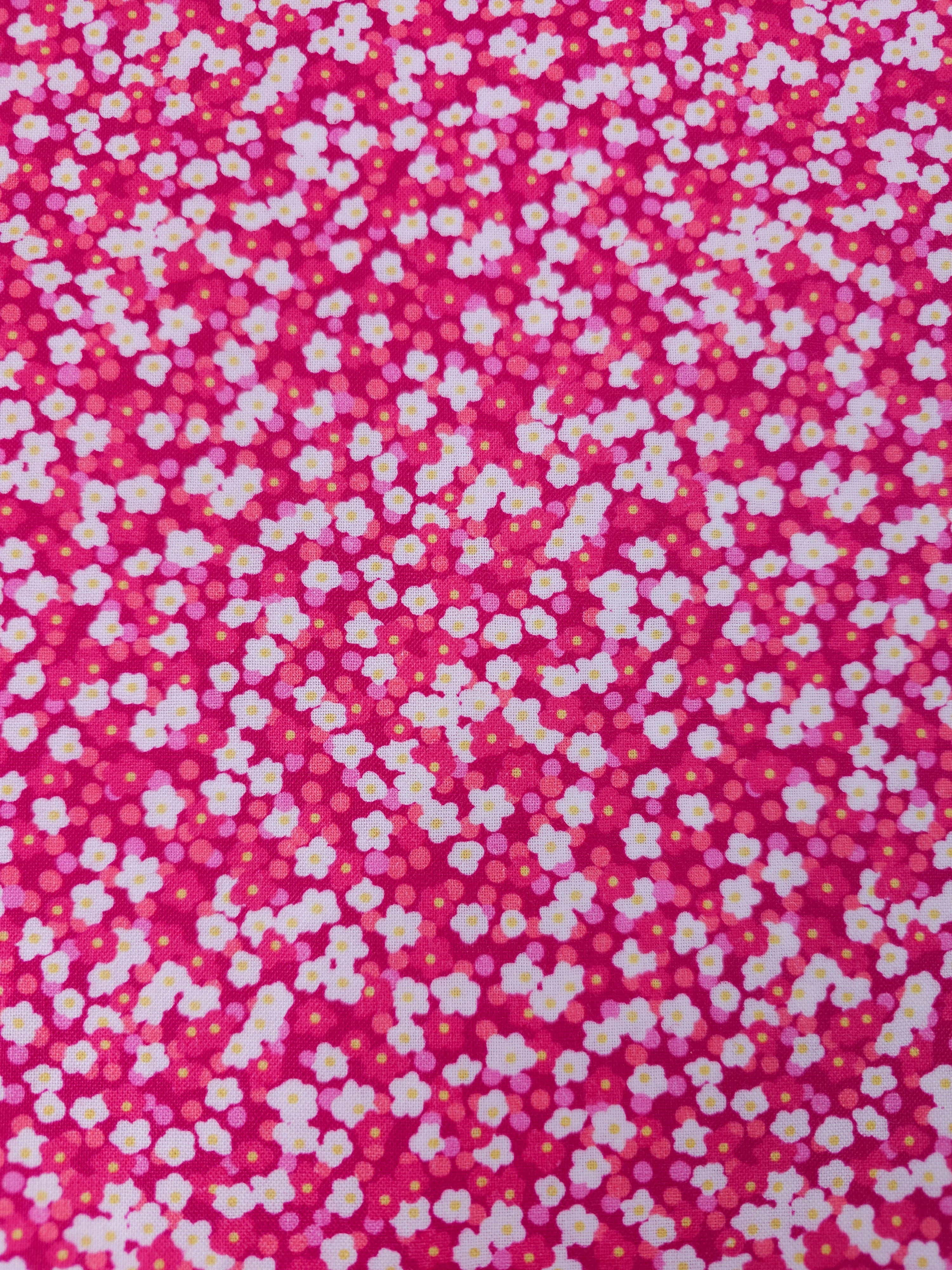 Hot Pink Ditsy Mini Flowers 100% Cotton