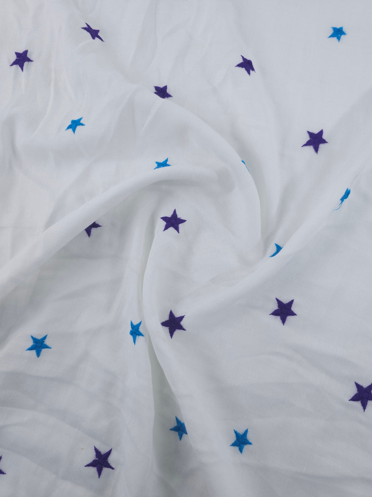 Blue/Purple Embroidered Stars Fine Double Gauze