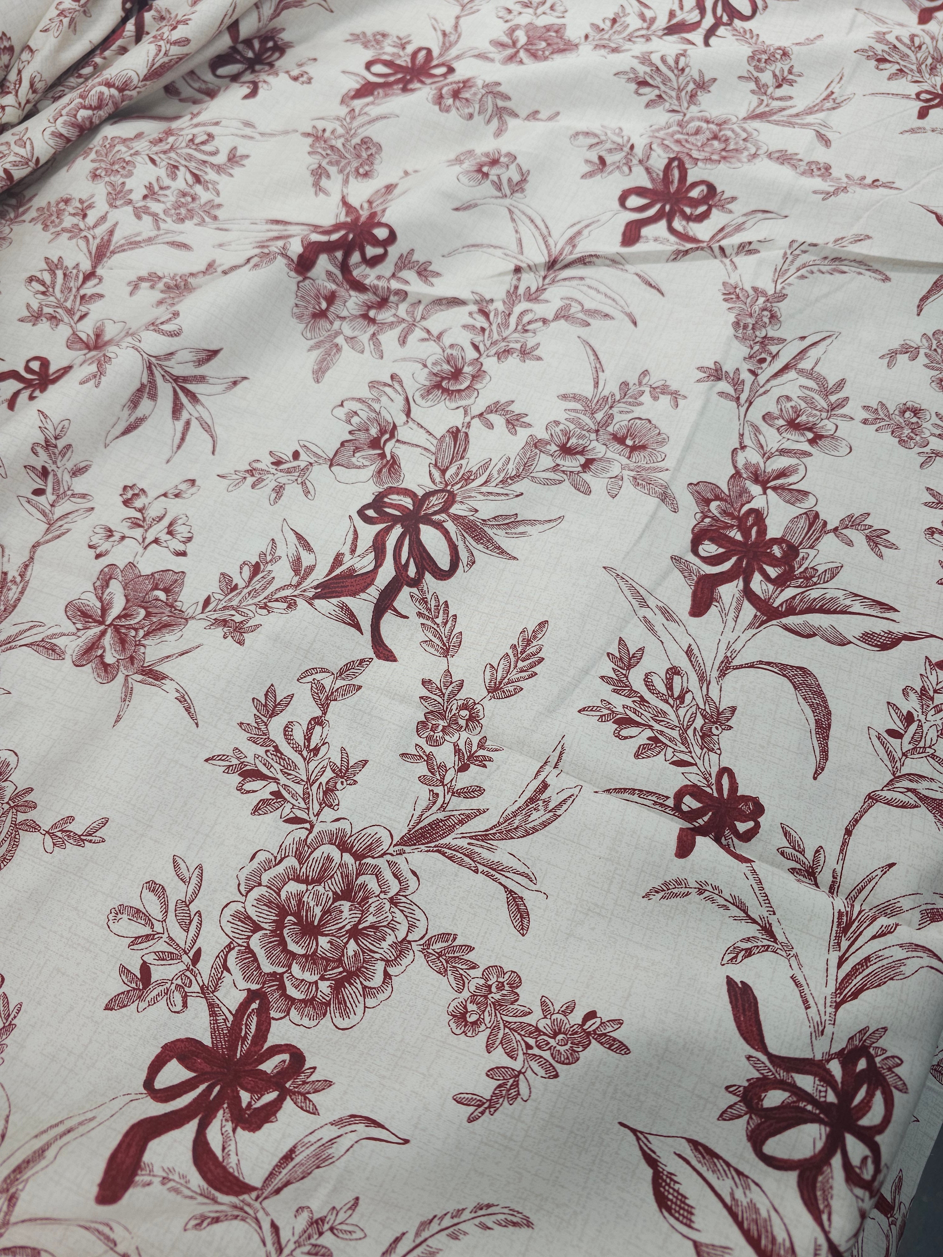 Burgandy Bow Floral Sketch 100% Cotton 104” *EXTRA WIDE*