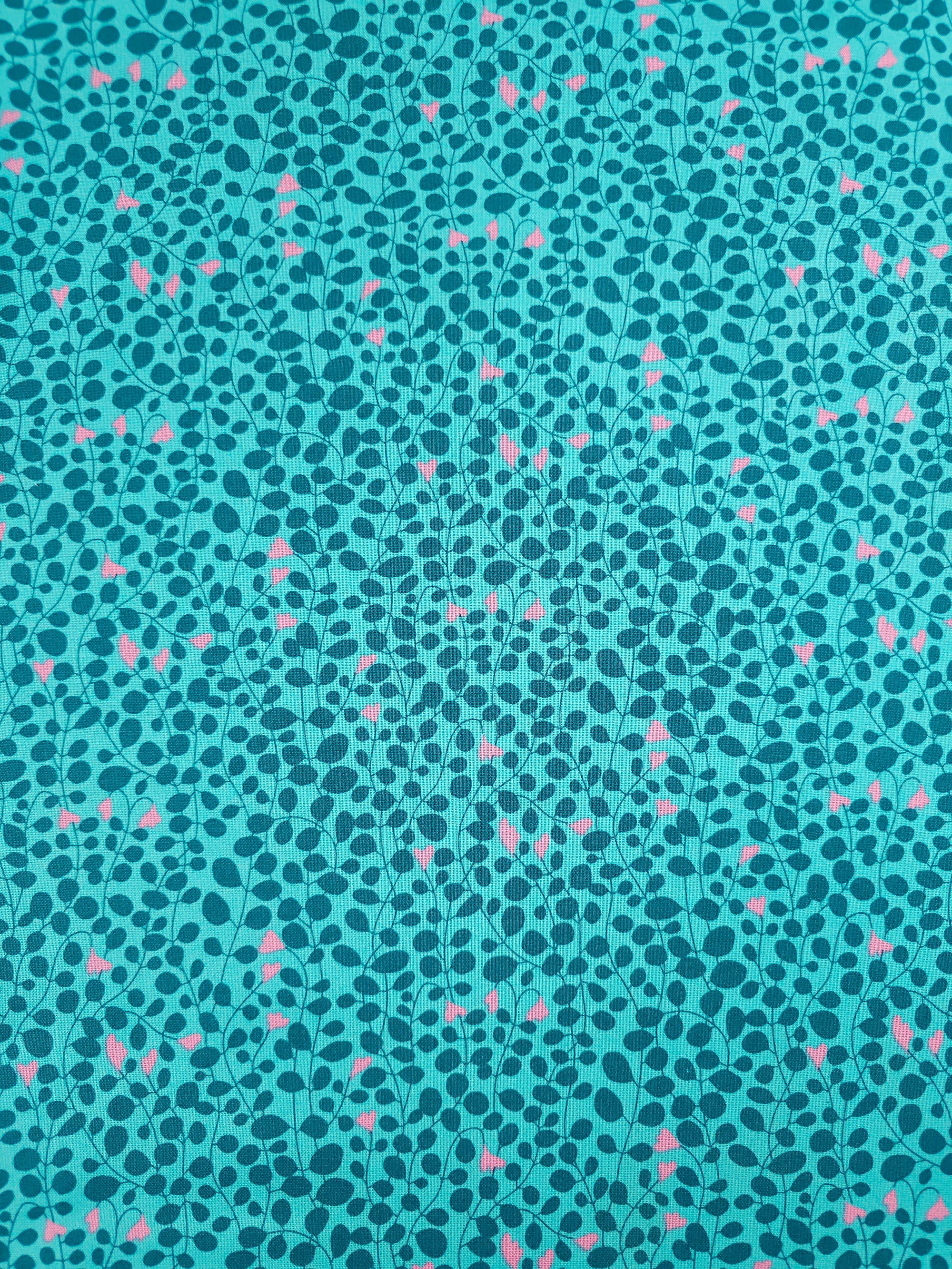 Teal/Pink Blooming Leaf Twine 100% Cotton - Benartex