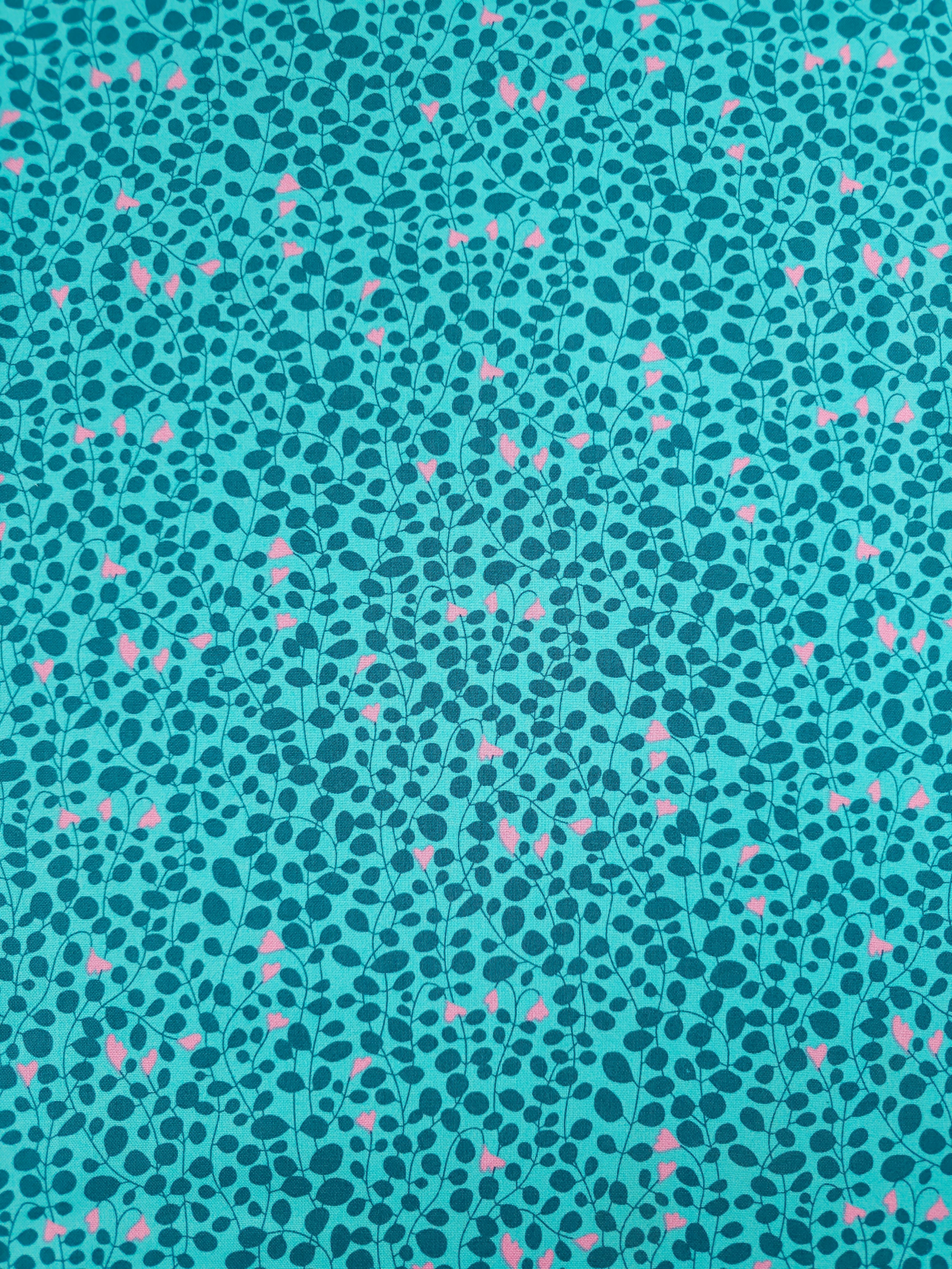 Teal/Pink Blooming Leaf Twine 100% Cotton - Benartex