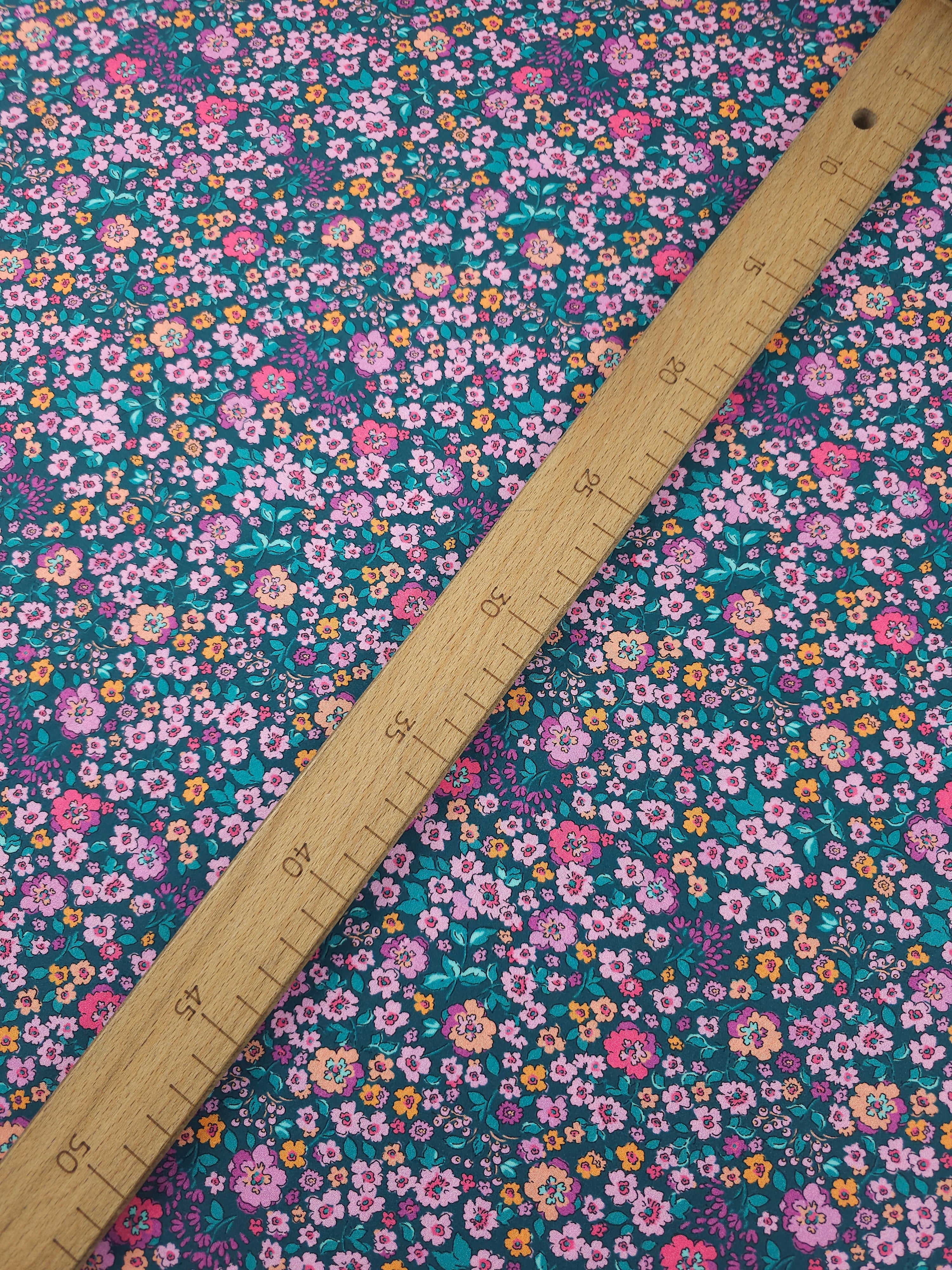 Pink/Teal Floral Fusion 100% Cotton 57"