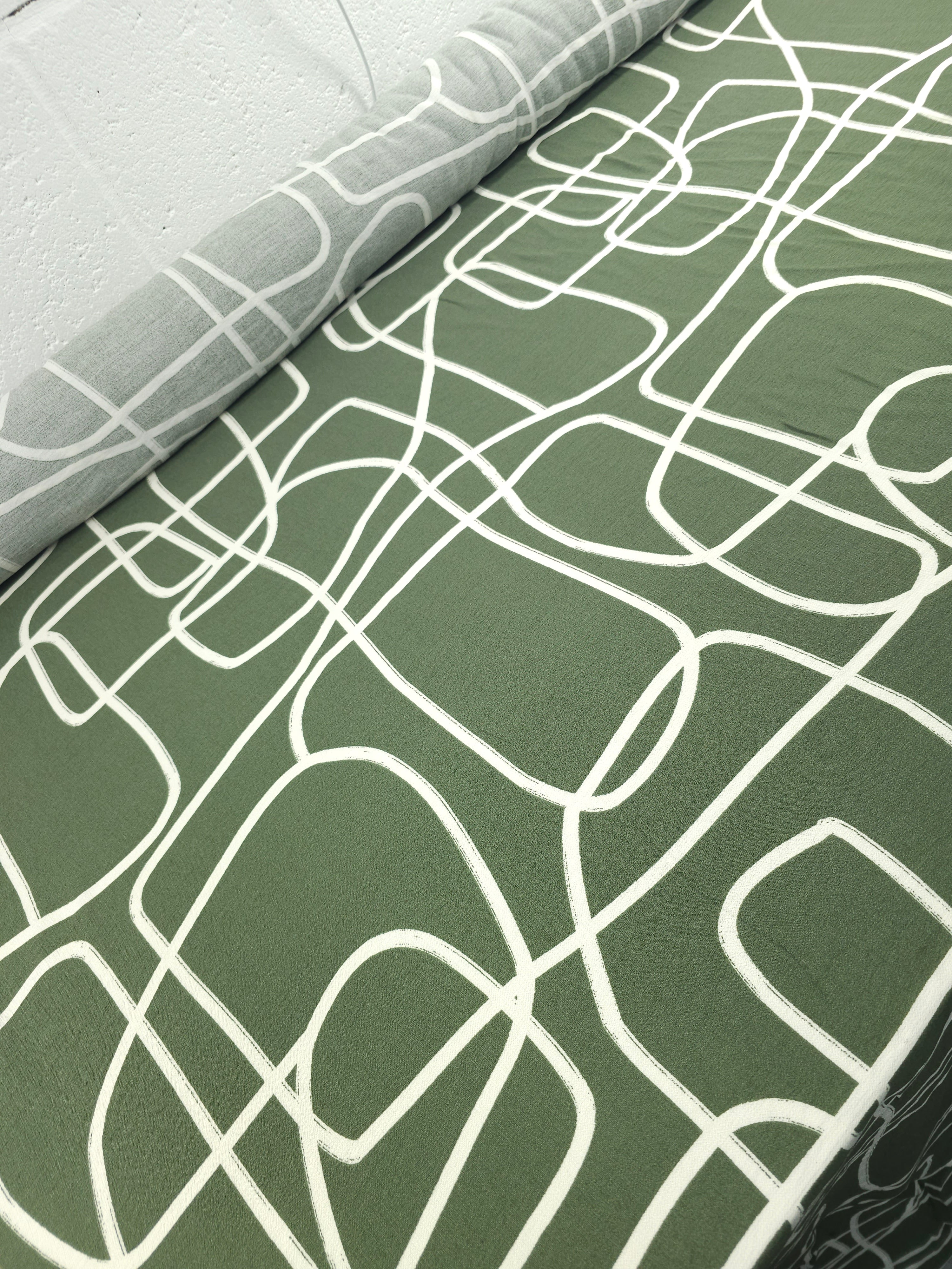 Deep Sage Intertwined Lines Viscose Crepe