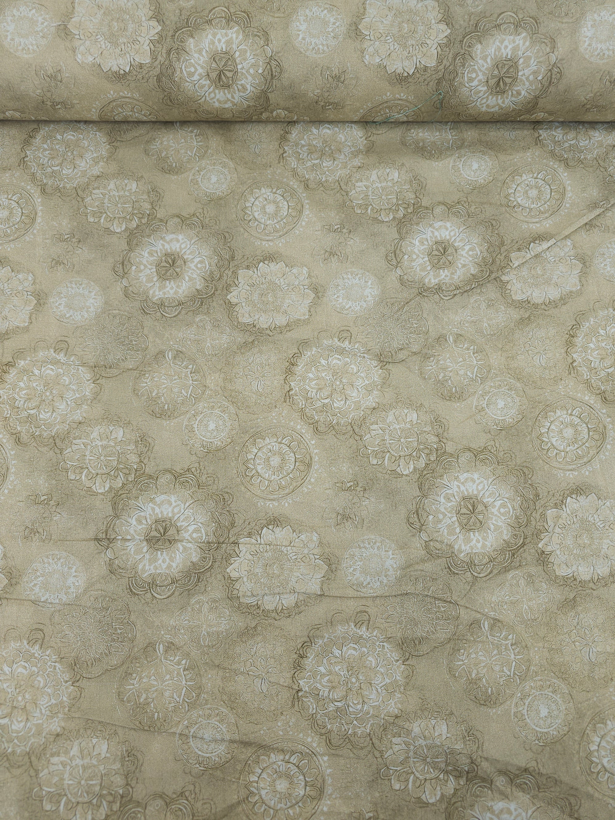 Pale Beige Spiral Medallion 100% Cotton 106” *EXTRA WIDE*