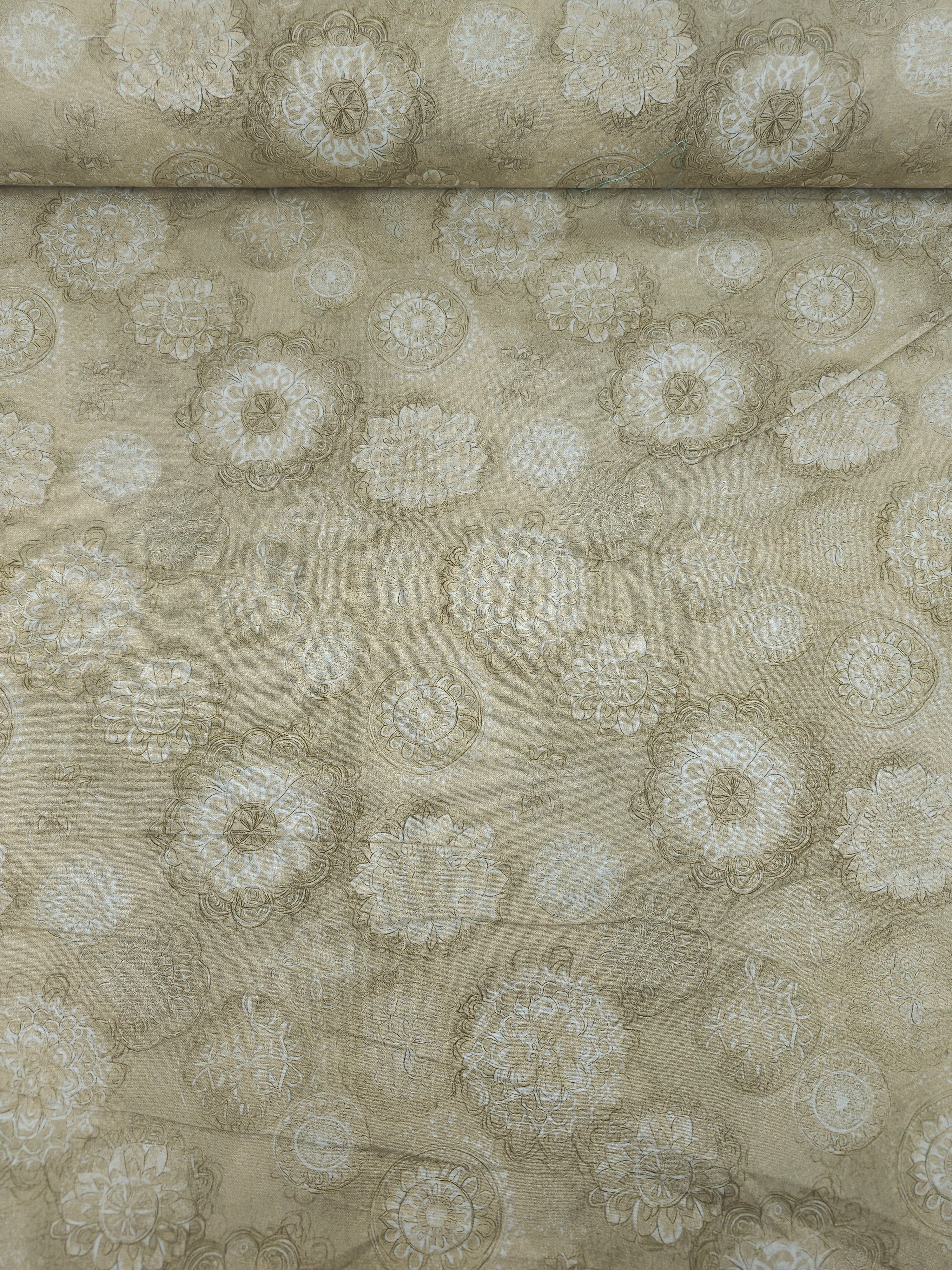 Pale Beige Spiral Medallion 100% Cotton 106” *EXTRA WIDE*