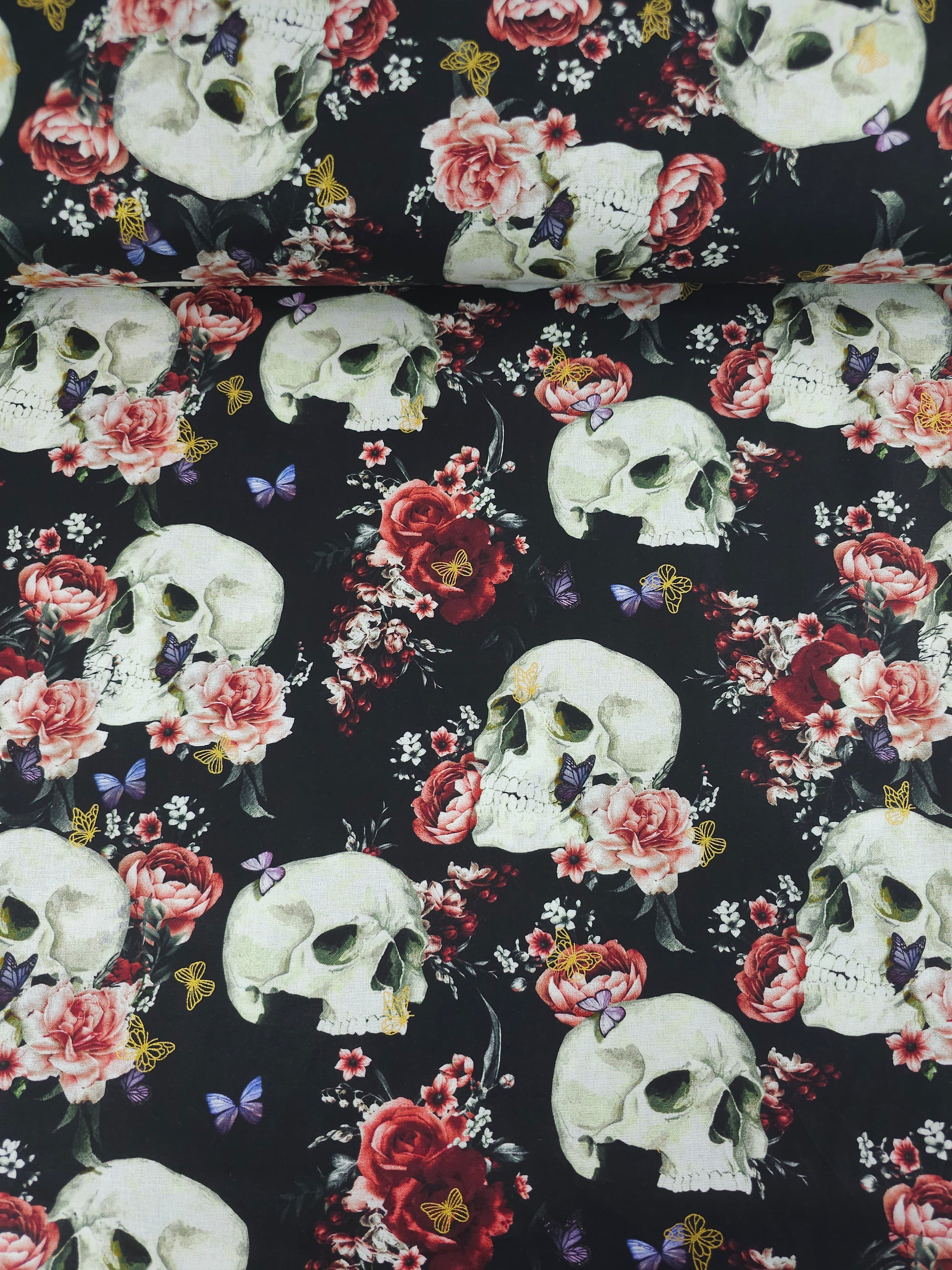 Retro Rose Floral Skull 100% Cotton
