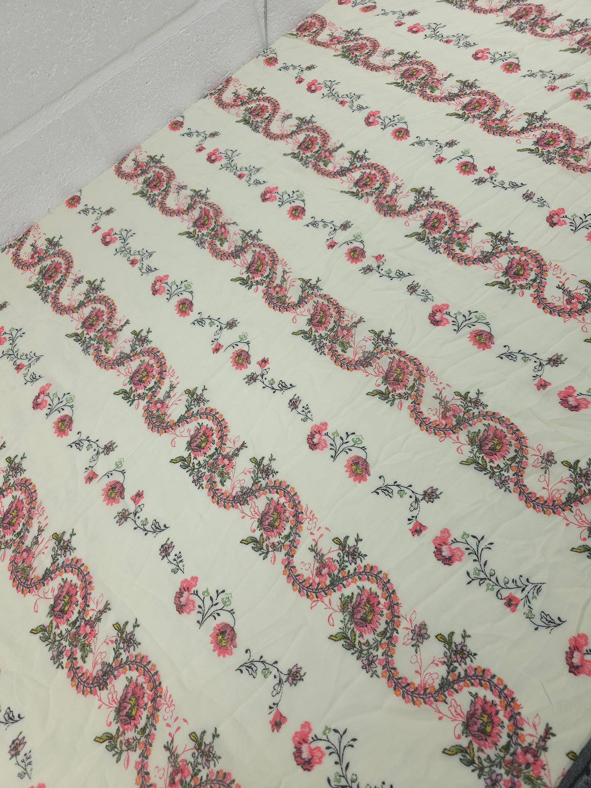 Pink/Ivory Flower Trails Viscose Georgette