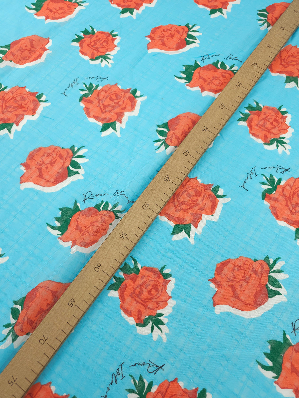 Light Blue/Red Rose Grid Textured Lightweight Cotton - River Island