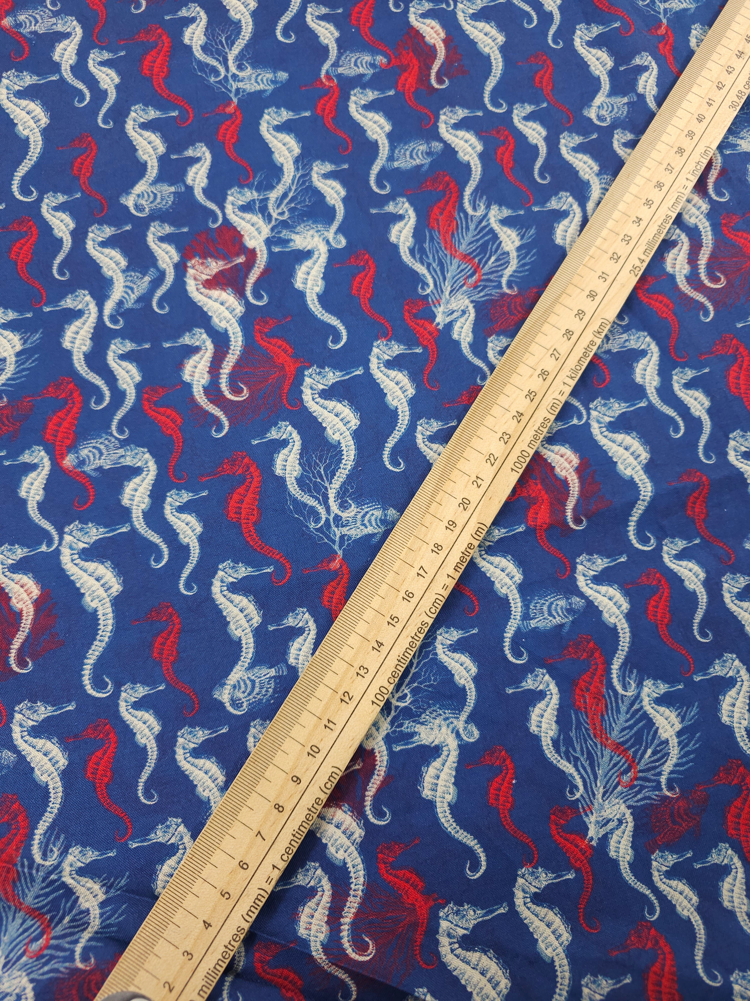 Blue/Red Retro Seahorse 100% Cotton