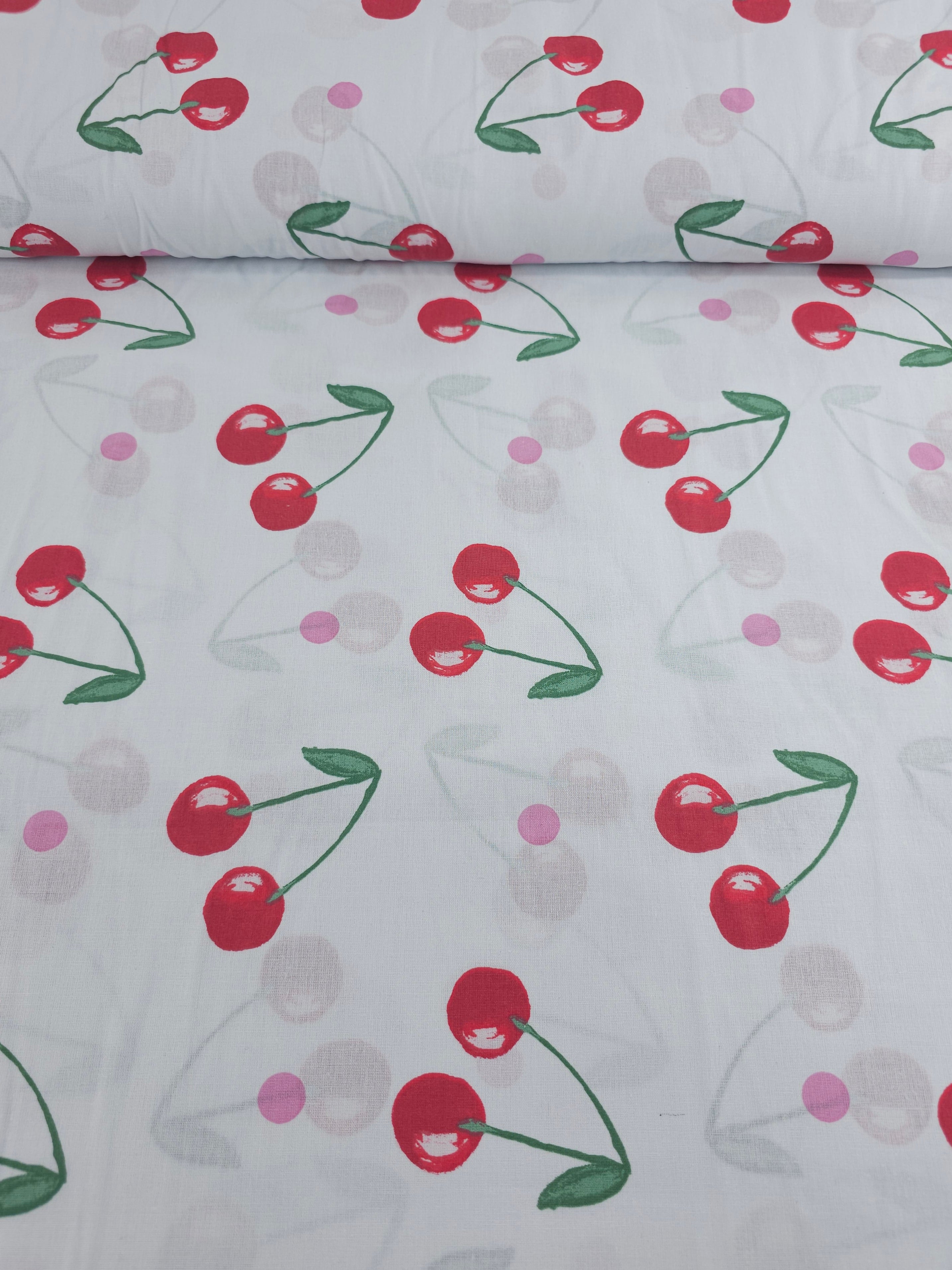 Floating Big Cherry Polka Spot 100% Cotton 100" *EXTRA WIDE*