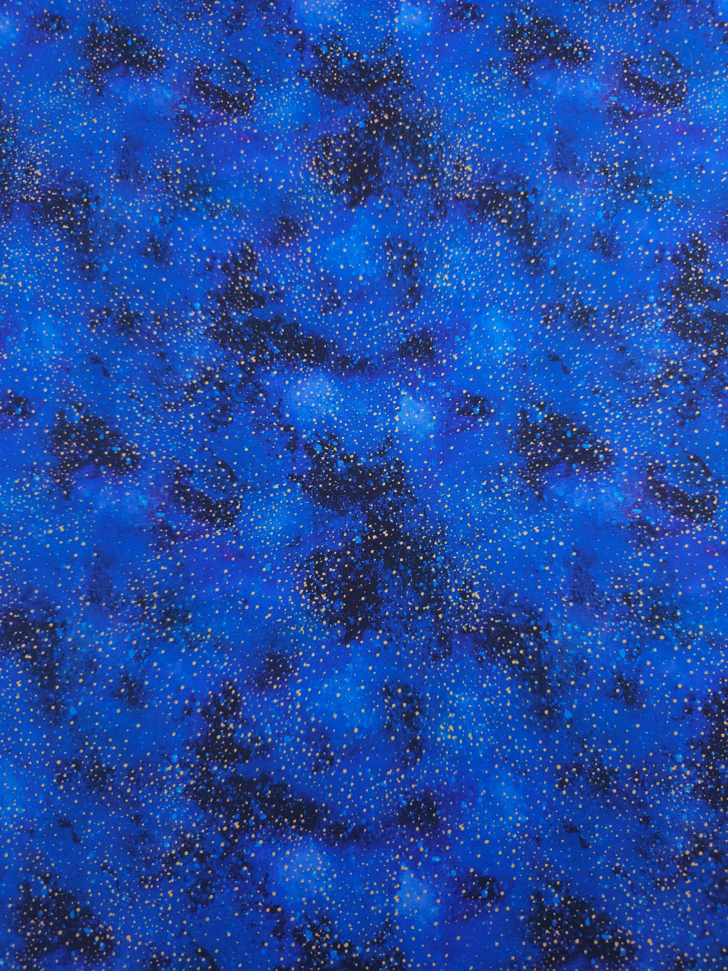 Midnight Blue/Gold Glitter Clouds 100% Cotton