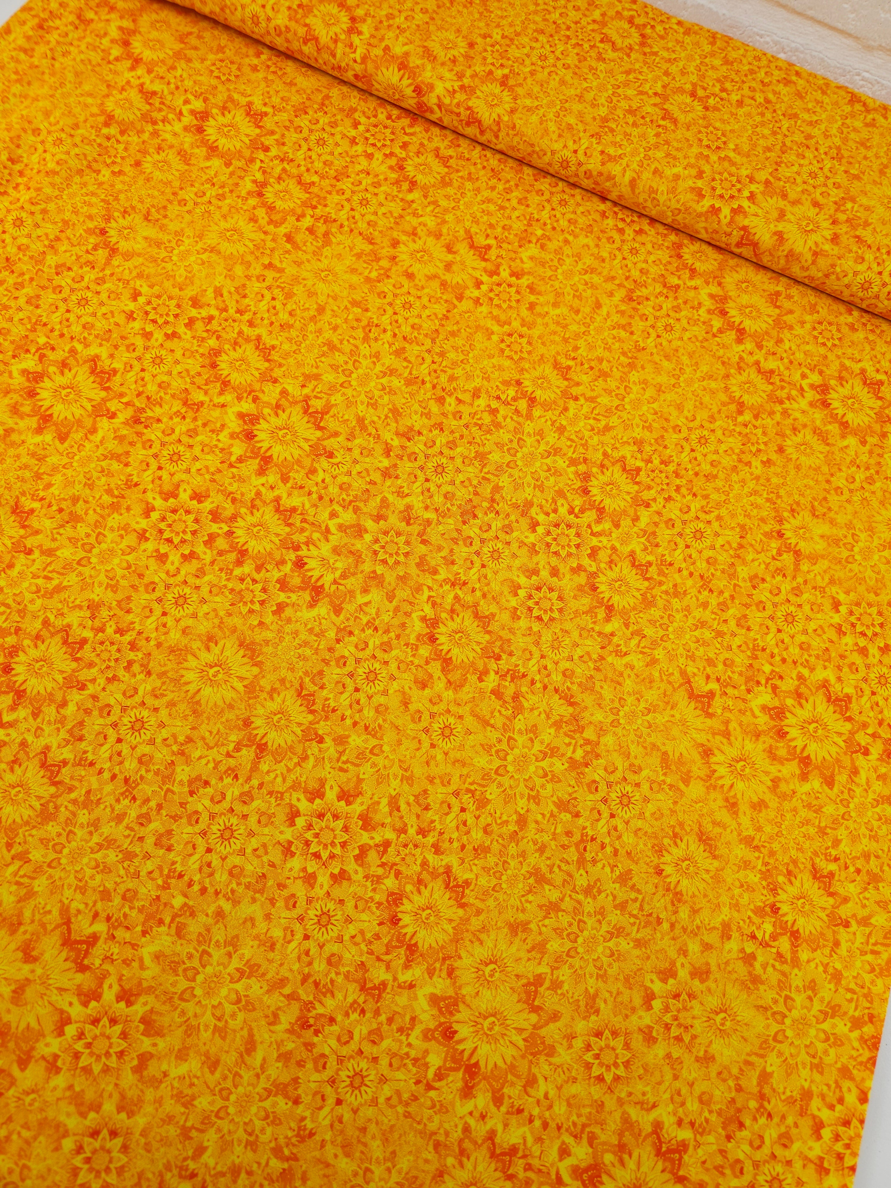 Fire Orange Dancing Dahlias Kaleidoscope 100% Cotton 106" *EXTRA WIDE*