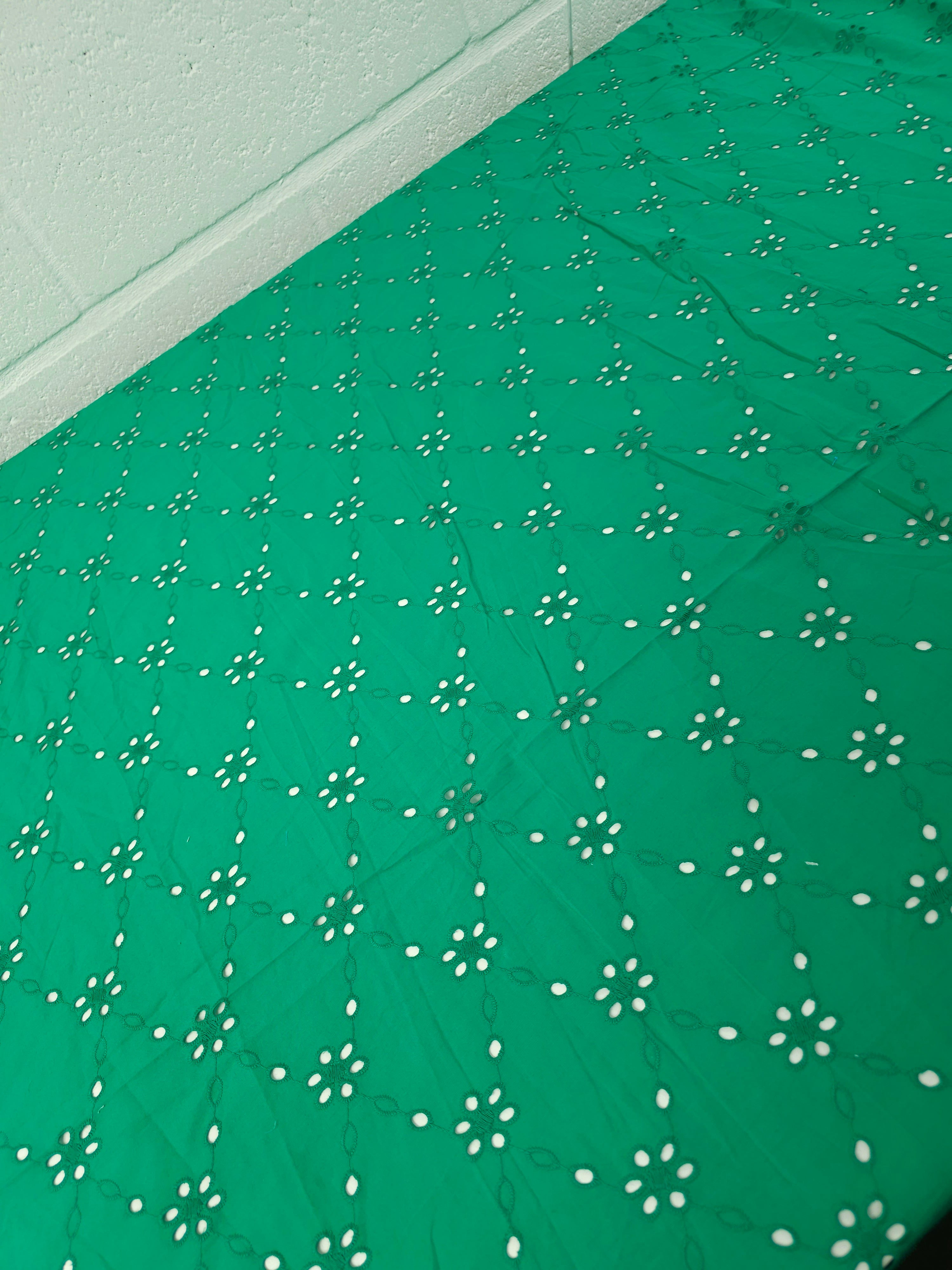 Green Daisy Diamond Cambric Cotton Broderie Anglaise