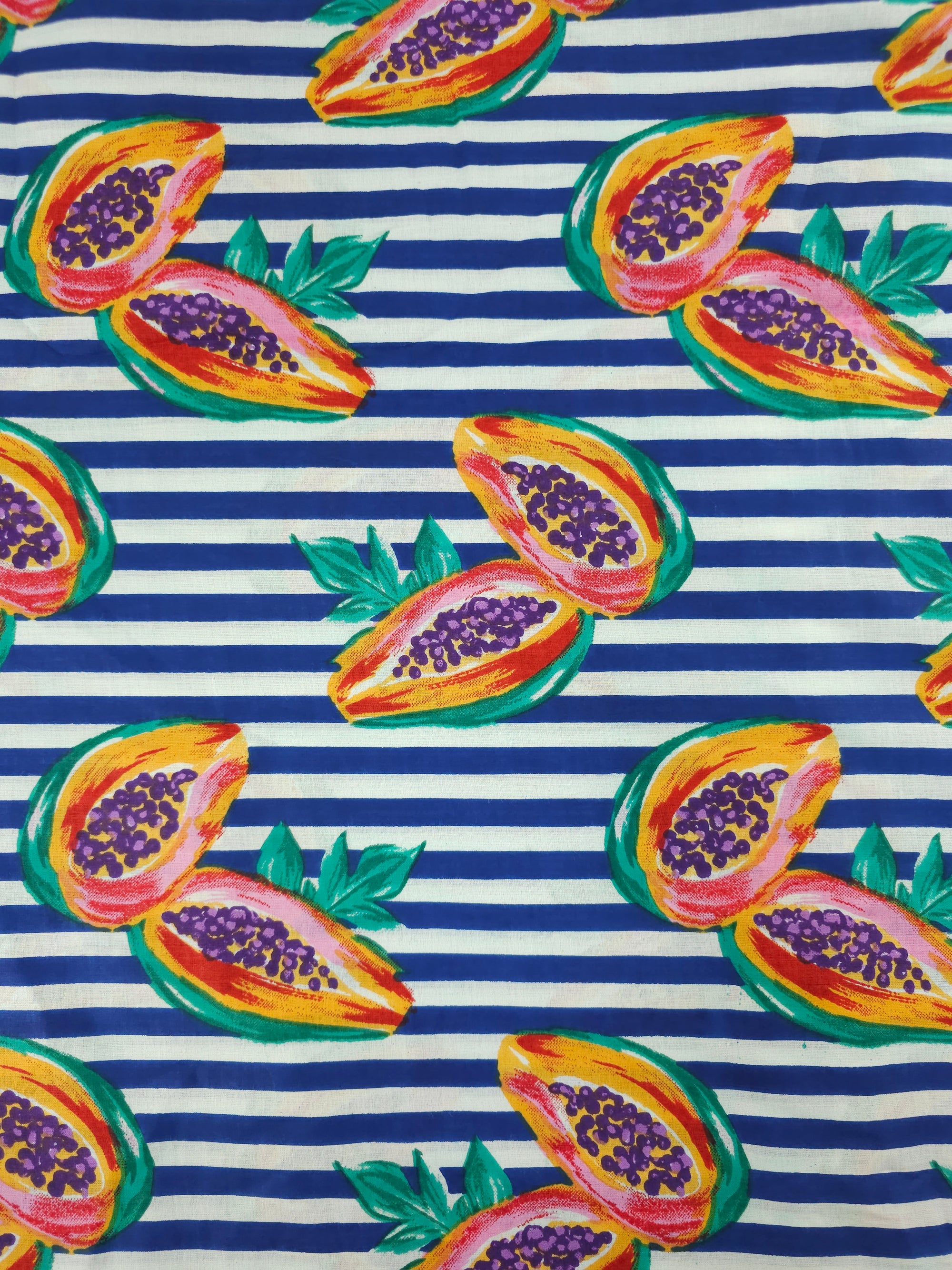 Dark Blue Papaya Stripe Lightweight Cambric Cotton