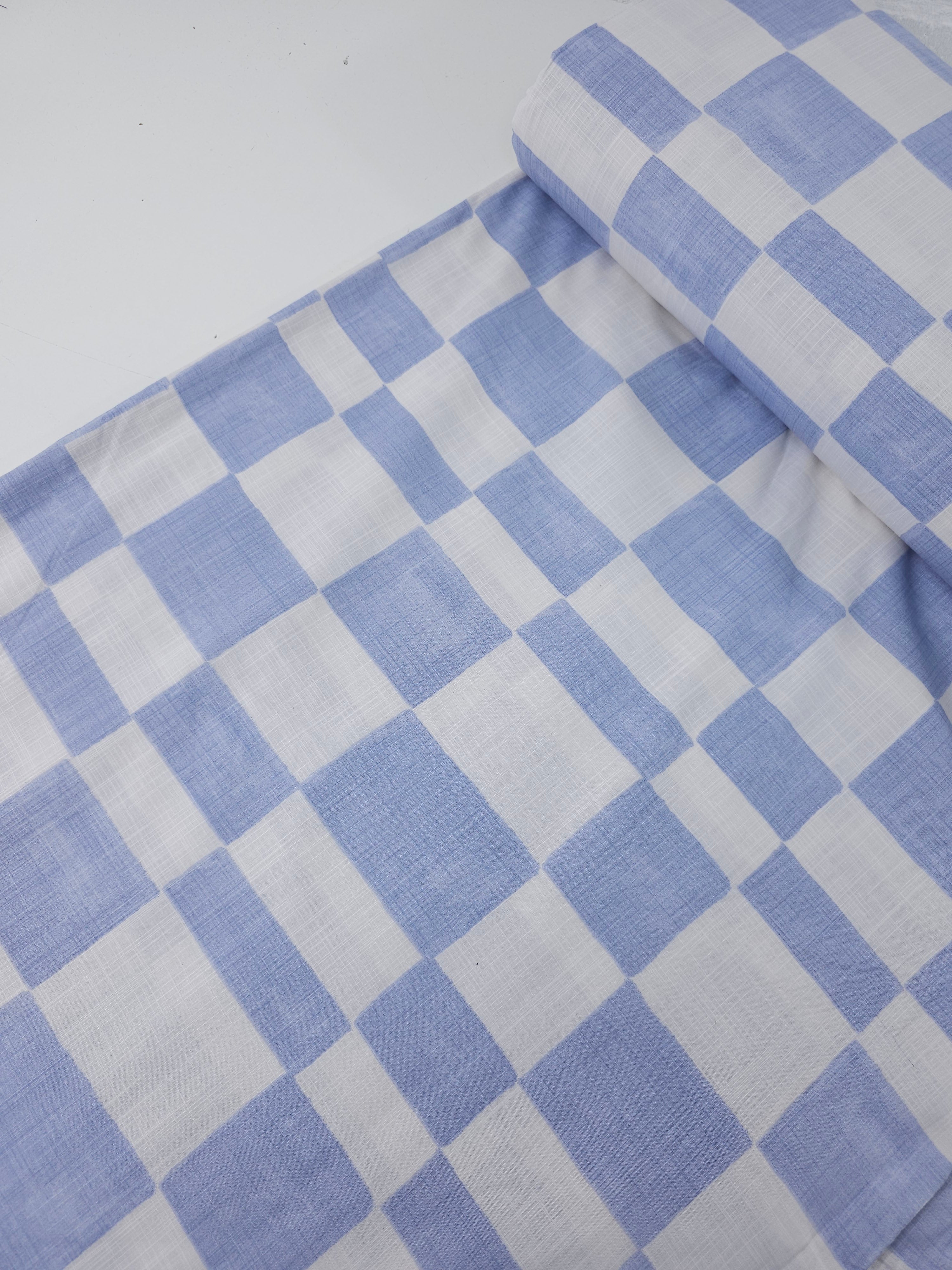 Cloud Blue Irregular Checkerboard 100% Cotton *EXTRA WIDE*