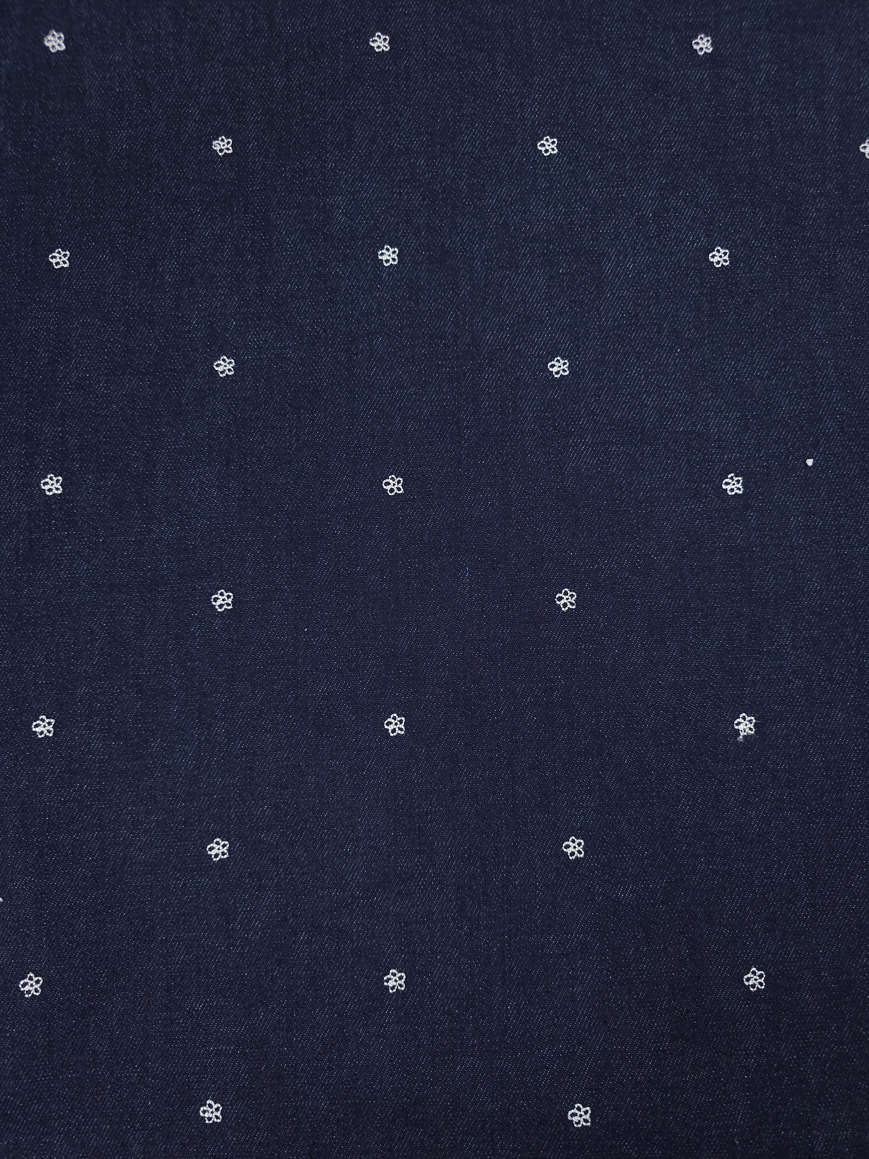 Indigo Embroidered Mini Daisy Denim - 2.90m Piece