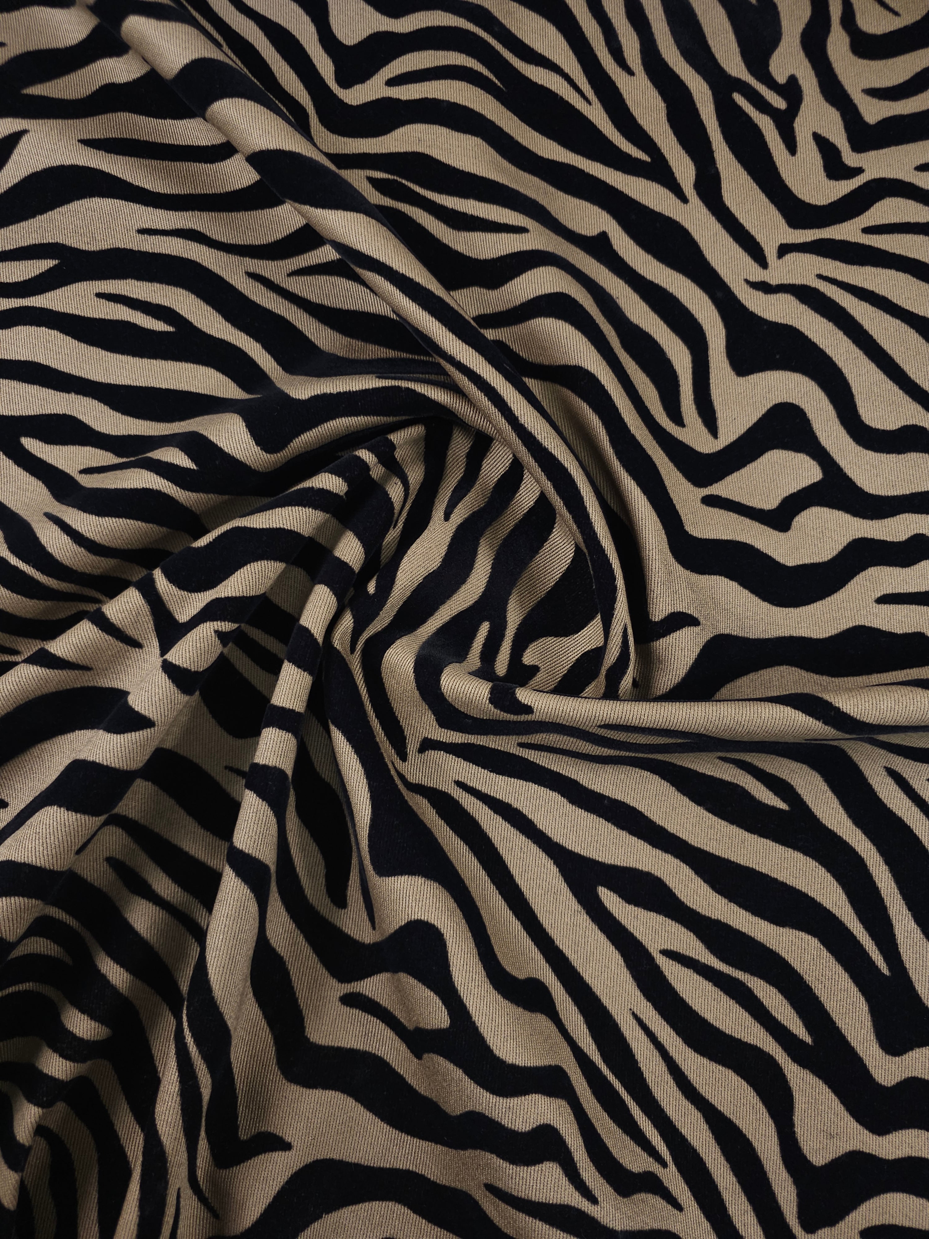 Tan Beige/Black Zebra Velvet Burnout Denim