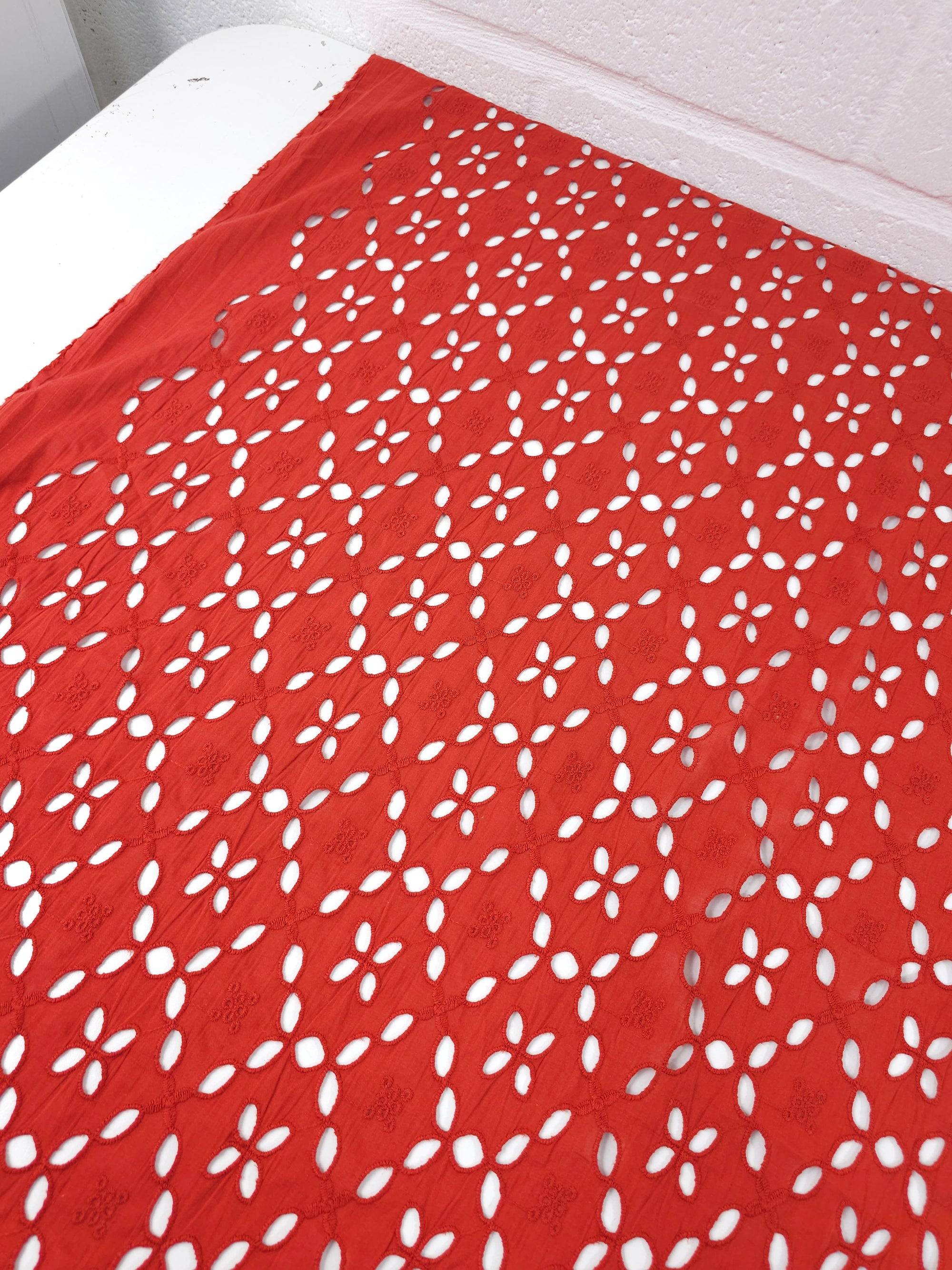 Brick Rust Petal Cambric Cotton Broderie Anglaise