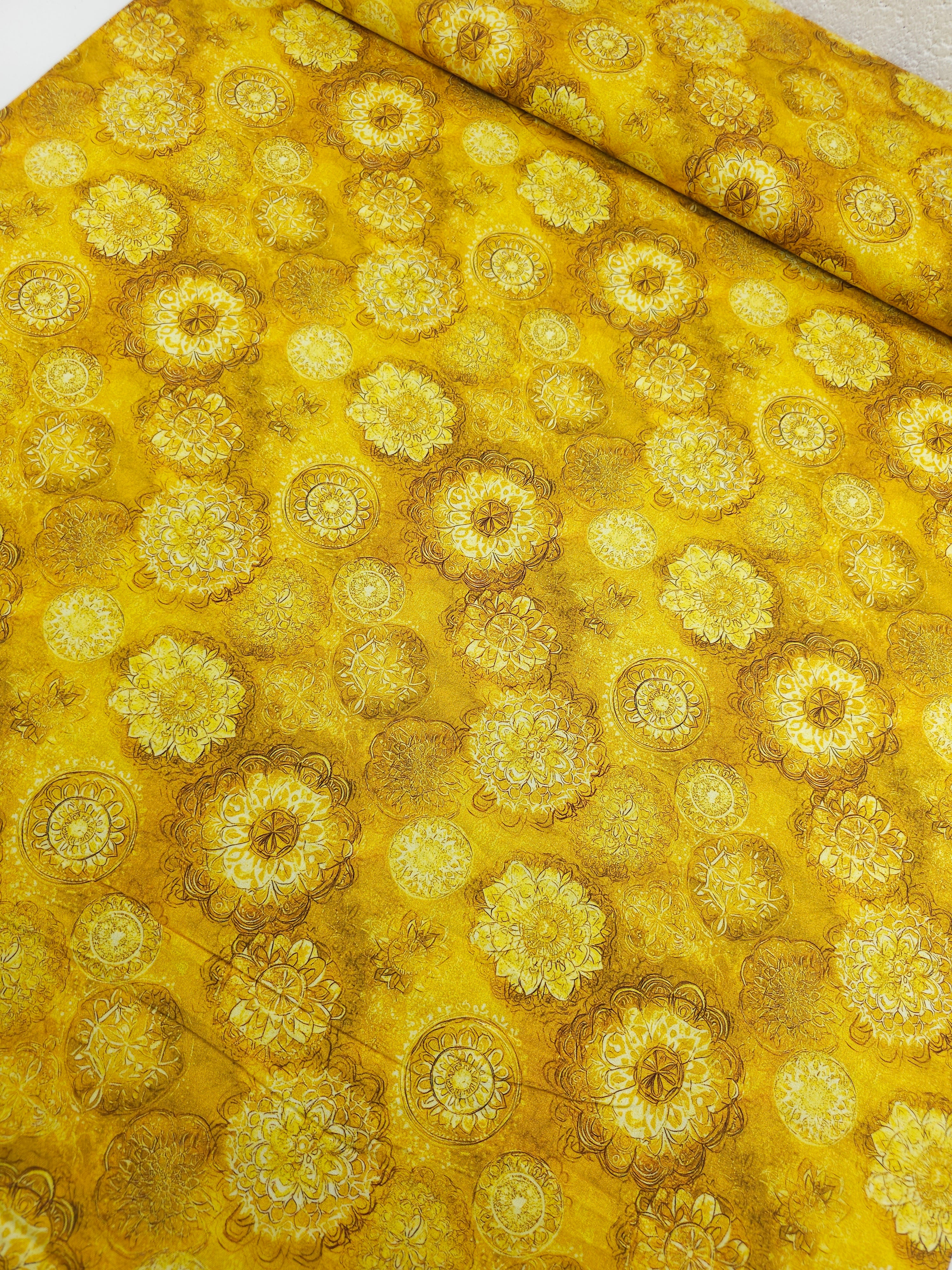 Marigold Mandala Spiral 100% Cotton 106" *EXTRA WIDE*
