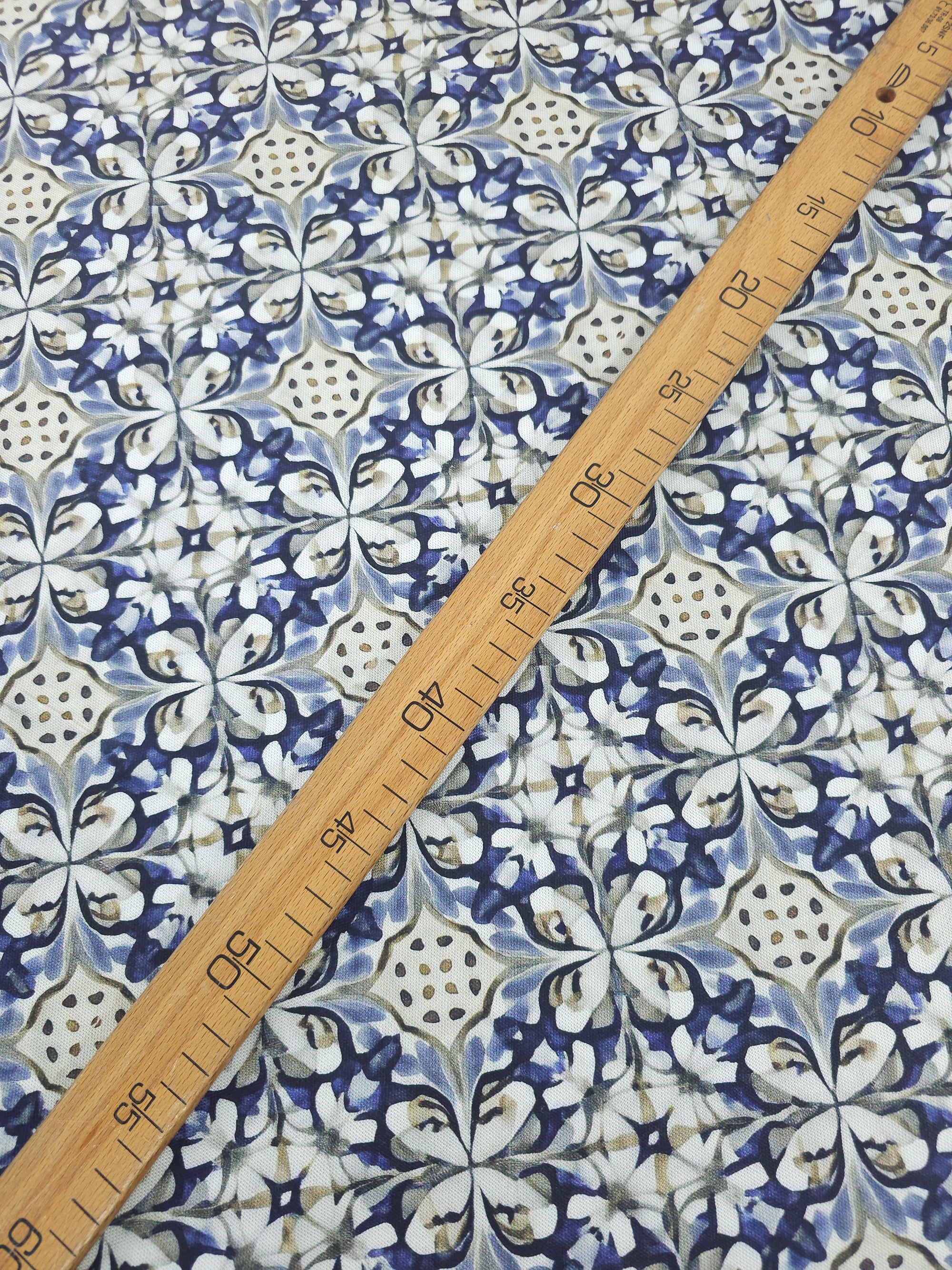 Blue Watercolour Tile Medallion Canvas Cotton