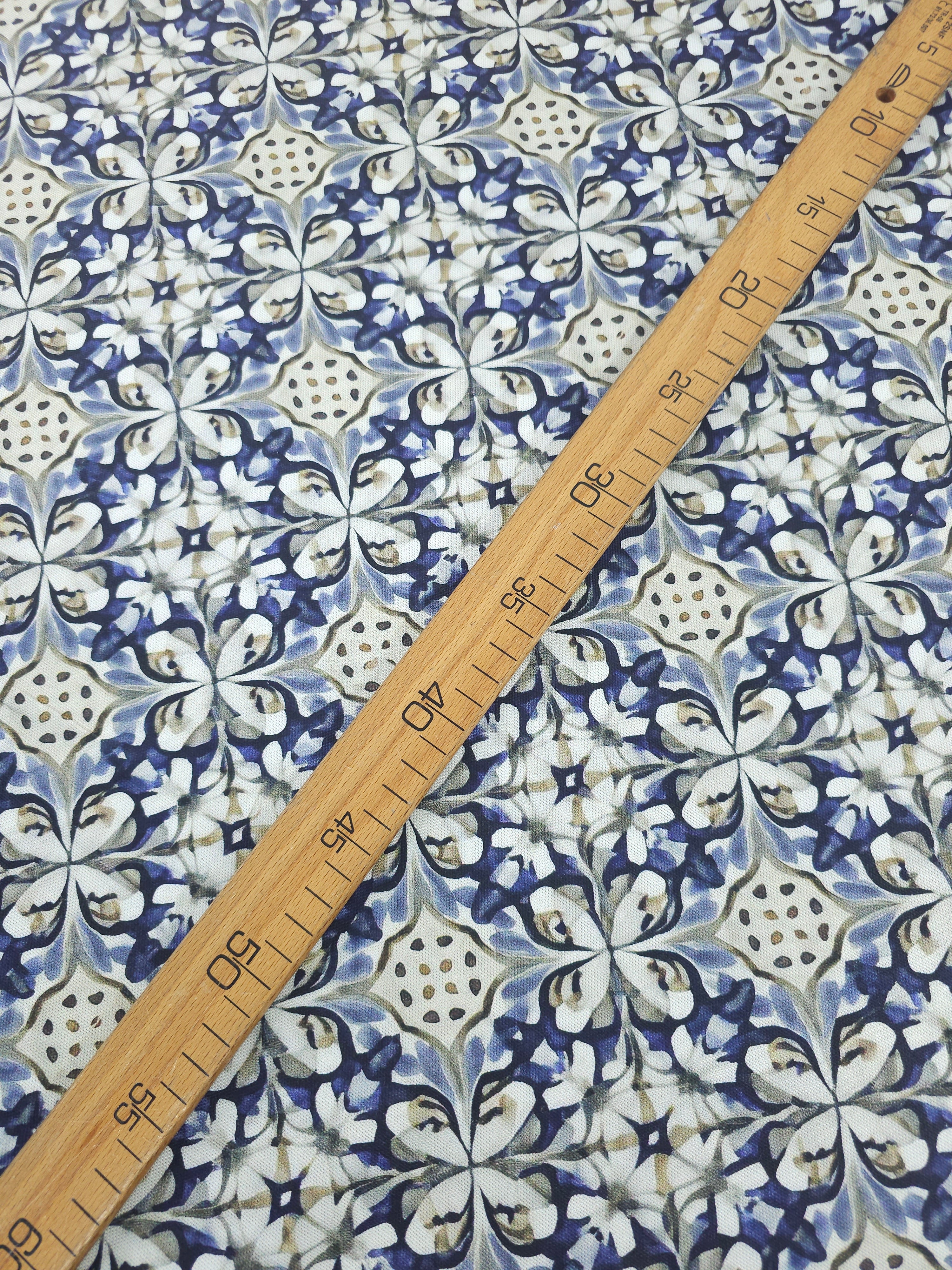 Blue Watercolour Tile Medallion Canvas Cotton