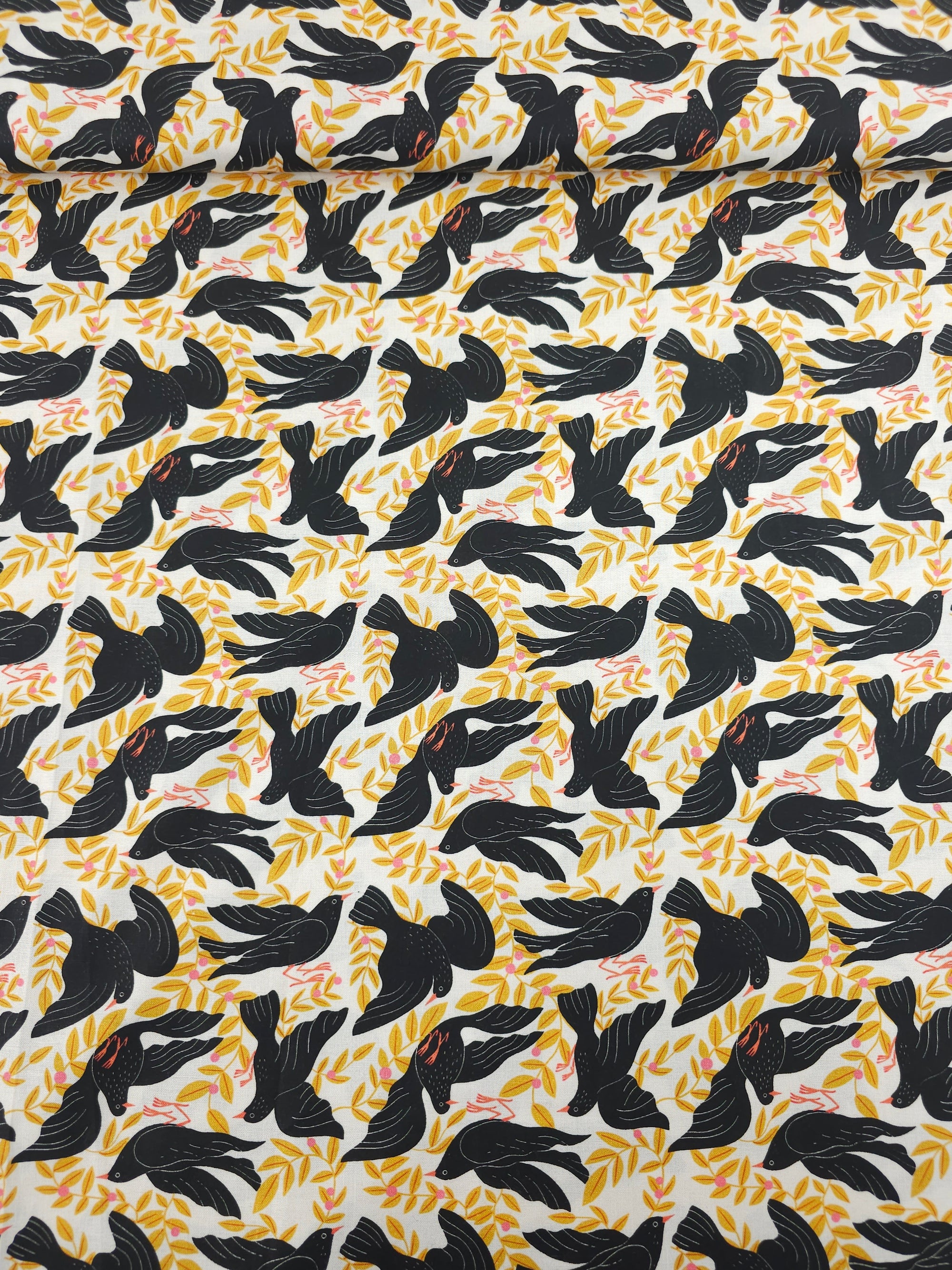 Marigold/Black Floral Fauna 100% Cotton