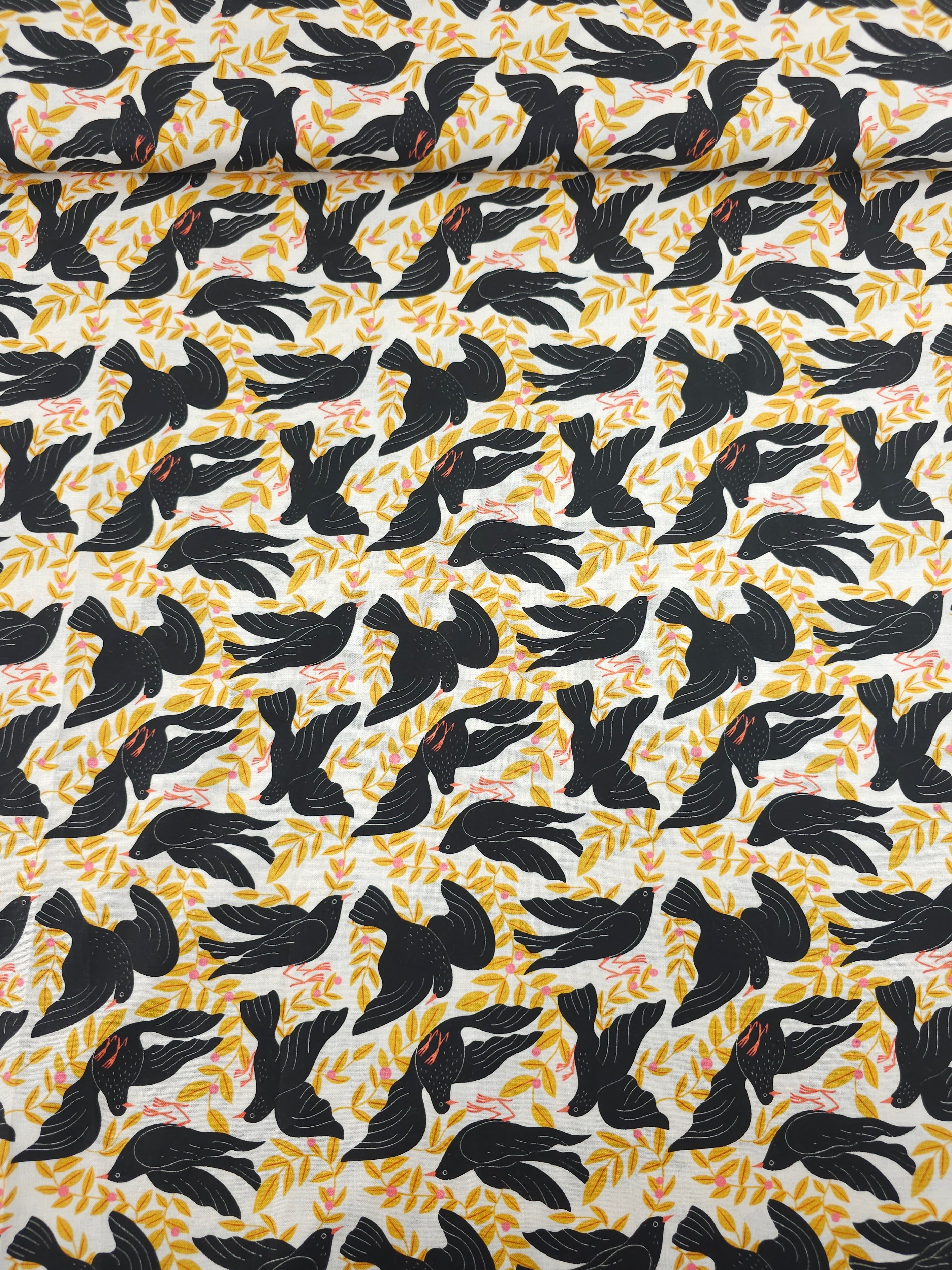 Marigold/Black Floral Fauna 100% Cotton